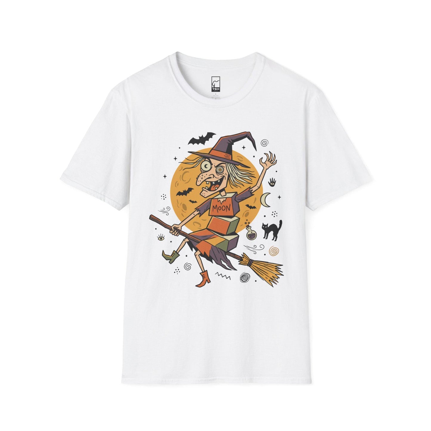 Funny Witch T-Shirt | Vintage Witch Shirt | Flying Broom Graphic Tee | Retro Halloween Shirt | Spooky Witch Gift | Unisex Halloween Tee