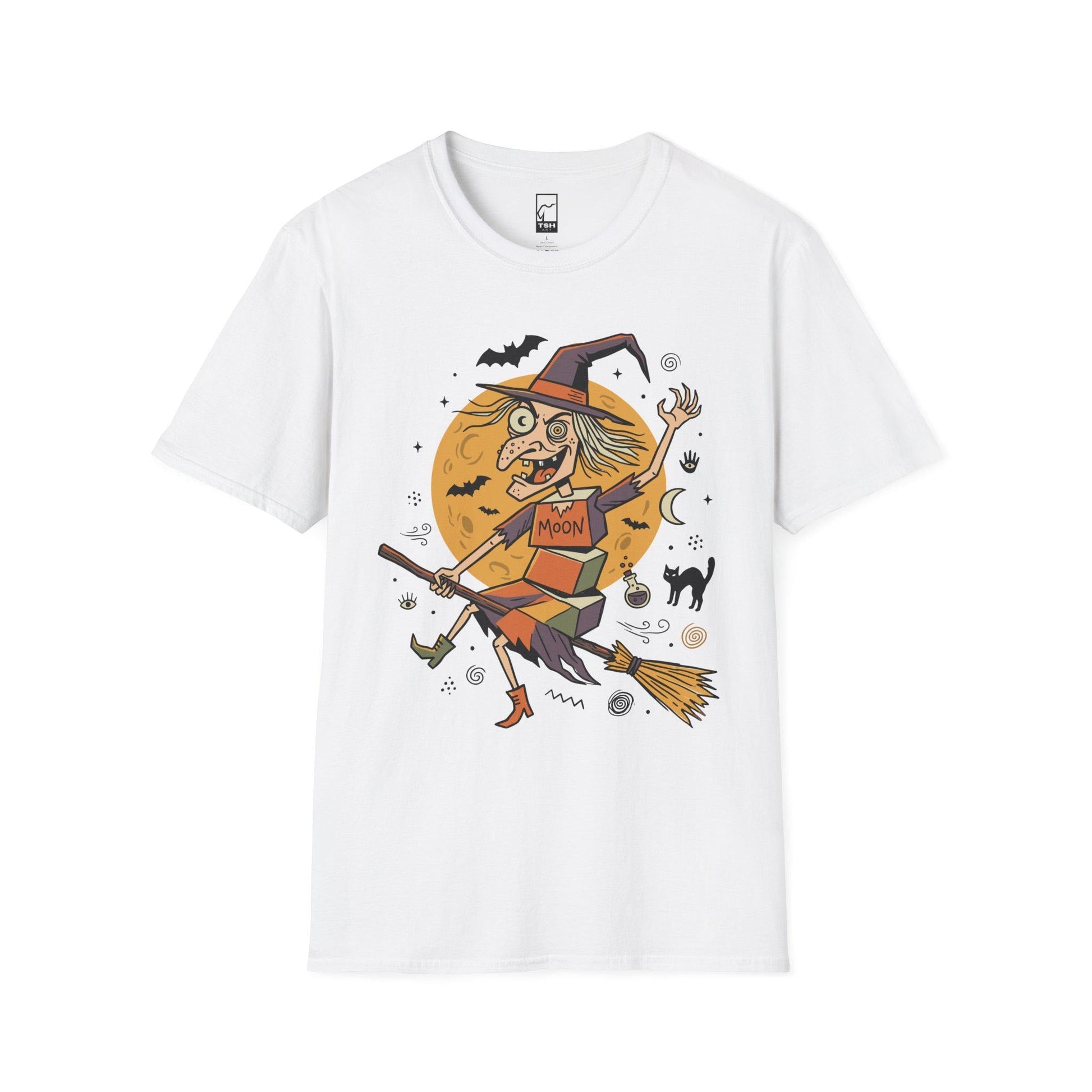 Funny Witch T-Shirt | Vintage Witch Shirt | Flying Broom Graphic Tee | Retro Halloween Shirt | Spooky Witch Gift | Unisex Halloween Tee
