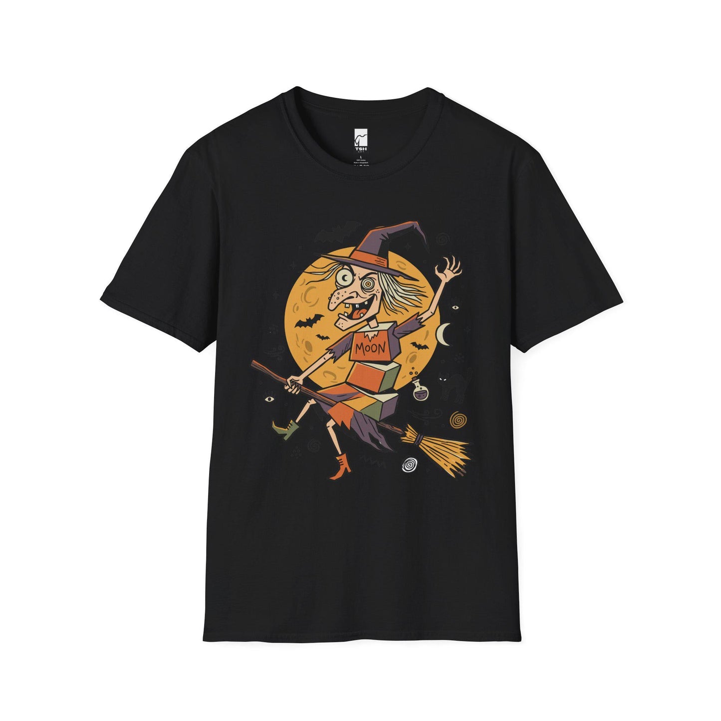 Funny Witch T-Shirt | Vintage Witch Shirt | Flying Broom Graphic Tee | Retro Halloween Shirt | Spooky Witch Gift | Unisex Halloween Tee