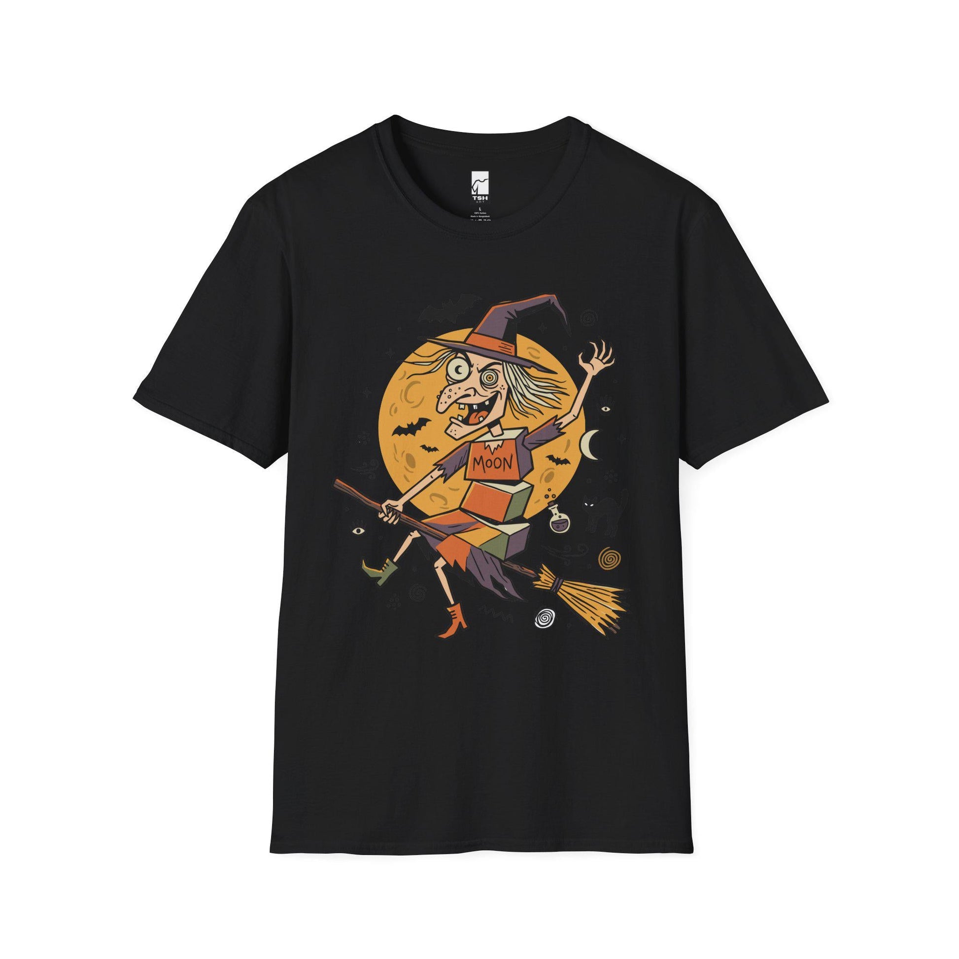 Funny Witch T-Shirt | Vintage Witch Shirt | Flying Broom Graphic Tee | Retro Halloween Shirt | Spooky Witch Gift | Unisex Halloween Tee