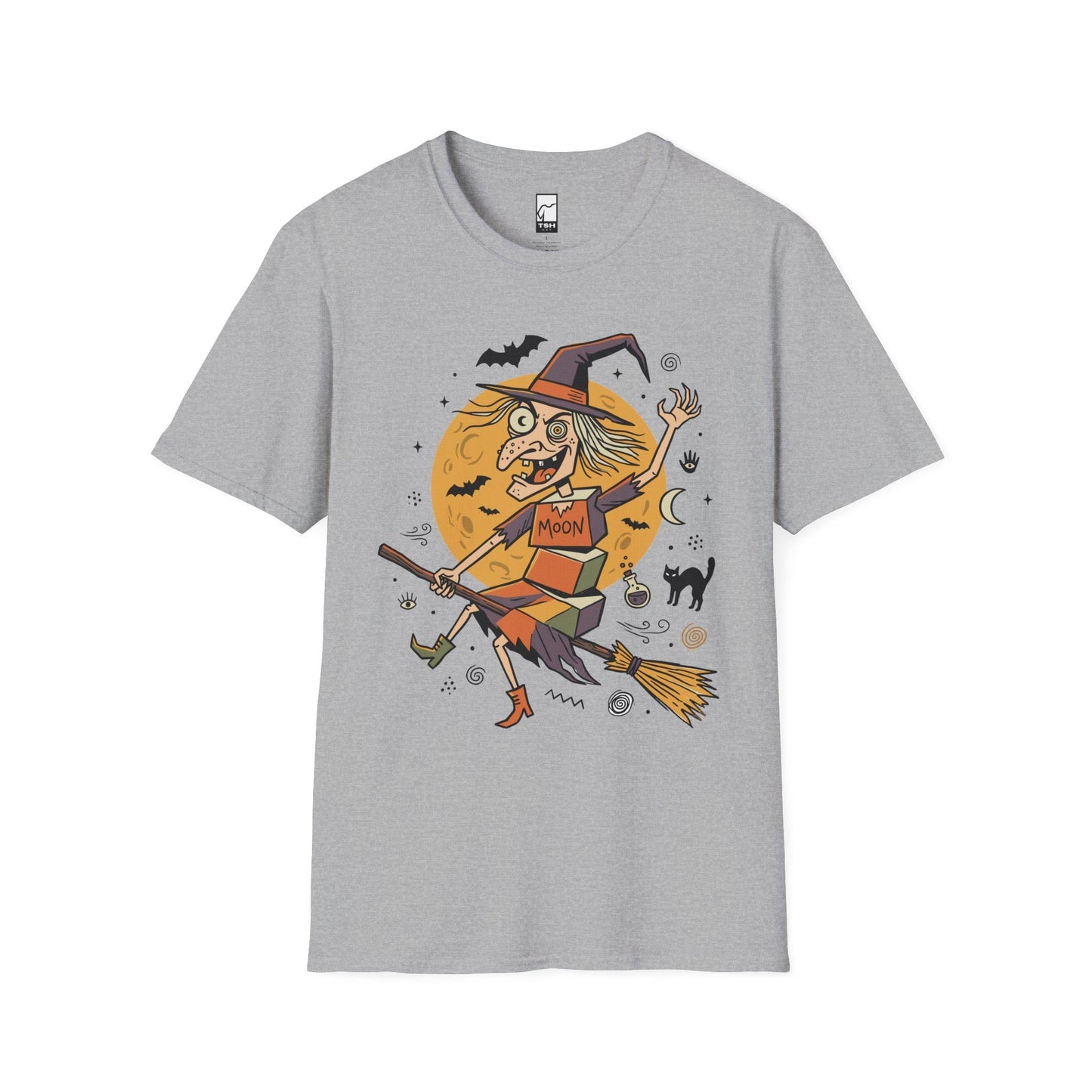 Funny Witch T-Shirt | Vintage Witch Shirt | Flying Broom Graphic Tee | Retro Halloween Shirt | Spooky Witch Gift | Unisex Halloween Tee