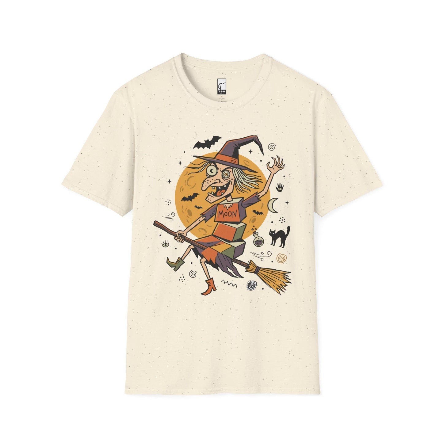 Funny Witch T-Shirt | Vintage Witch Shirt | Flying Broom Graphic Tee | Retro Halloween Shirt | Spooky Witch Gift | Unisex Halloween Tee
