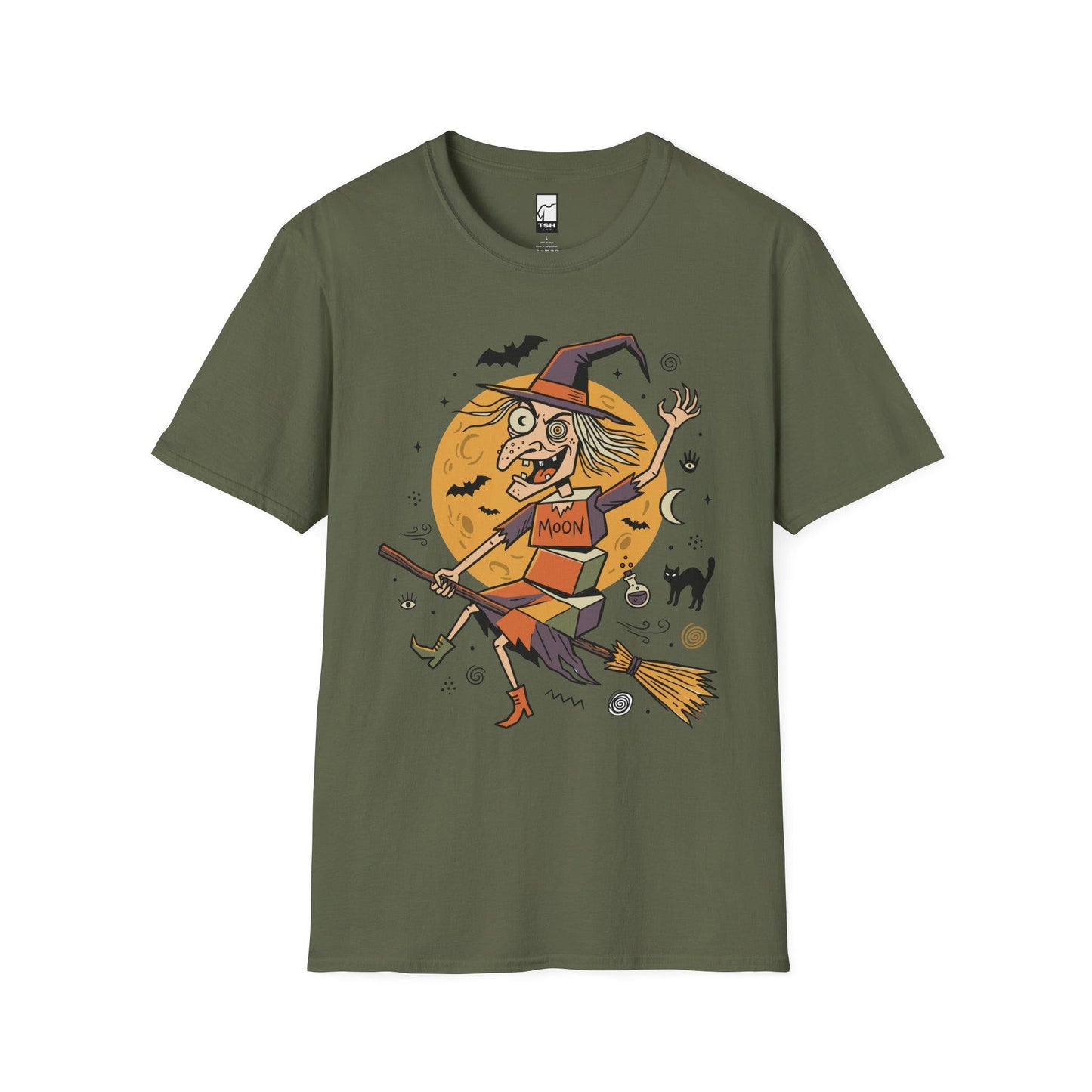 Funny Witch T-Shirt | Vintage Witch Shirt | Flying Broom Graphic Tee | Retro Halloween Shirt | Spooky Witch Gift | Unisex Halloween Tee