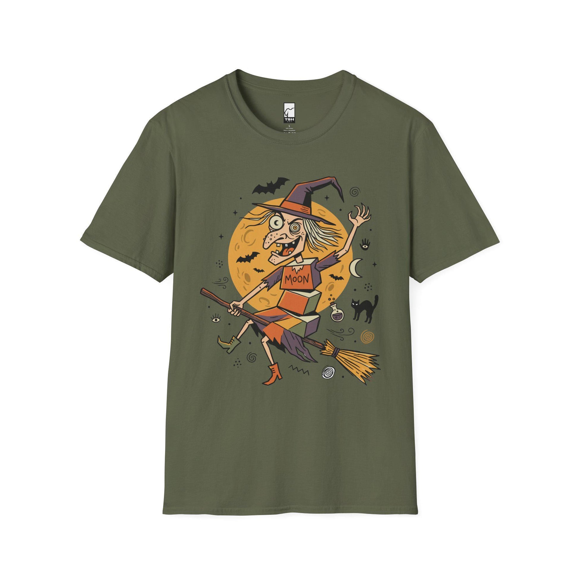 Funny Witch T-Shirt | Vintage Witch Shirt | Flying Broom Graphic Tee | Retro Halloween Shirt | Spooky Witch Gift | Unisex Halloween Tee