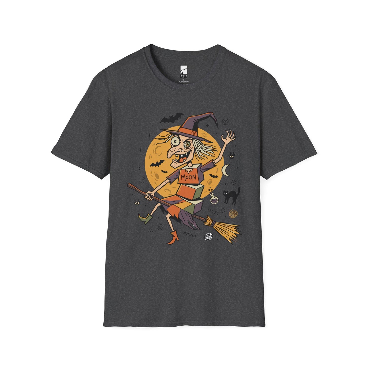 Funny Witch T-Shirt | Vintage Witch Shirt | Flying Broom Graphic Tee | Retro Halloween Shirt | Spooky Witch Gift | Unisex Halloween Tee