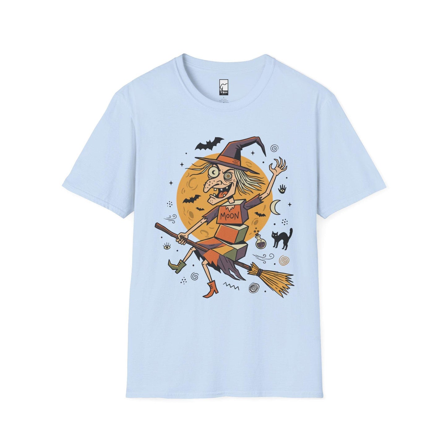 Funny Witch T-Shirt | Vintage Witch Shirt | Flying Broom Graphic Tee | Retro Halloween Shirt | Spooky Witch Gift | Unisex Halloween Tee