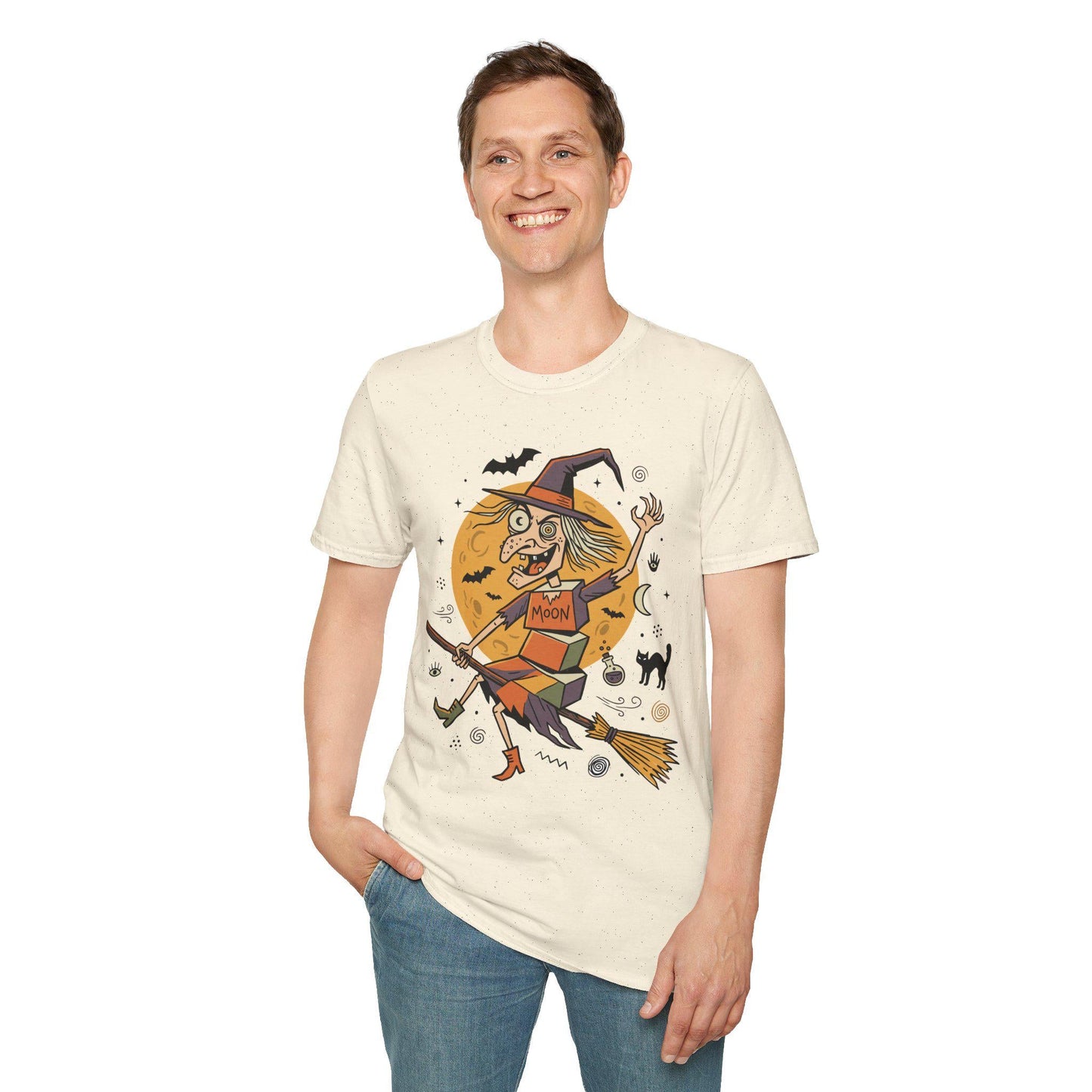 Funny Witch T-Shirt | Vintage Witch Shirt | Flying Broom Graphic Tee | Retro Halloween Shirt | Spooky Witch Gift | Unisex Halloween Tee