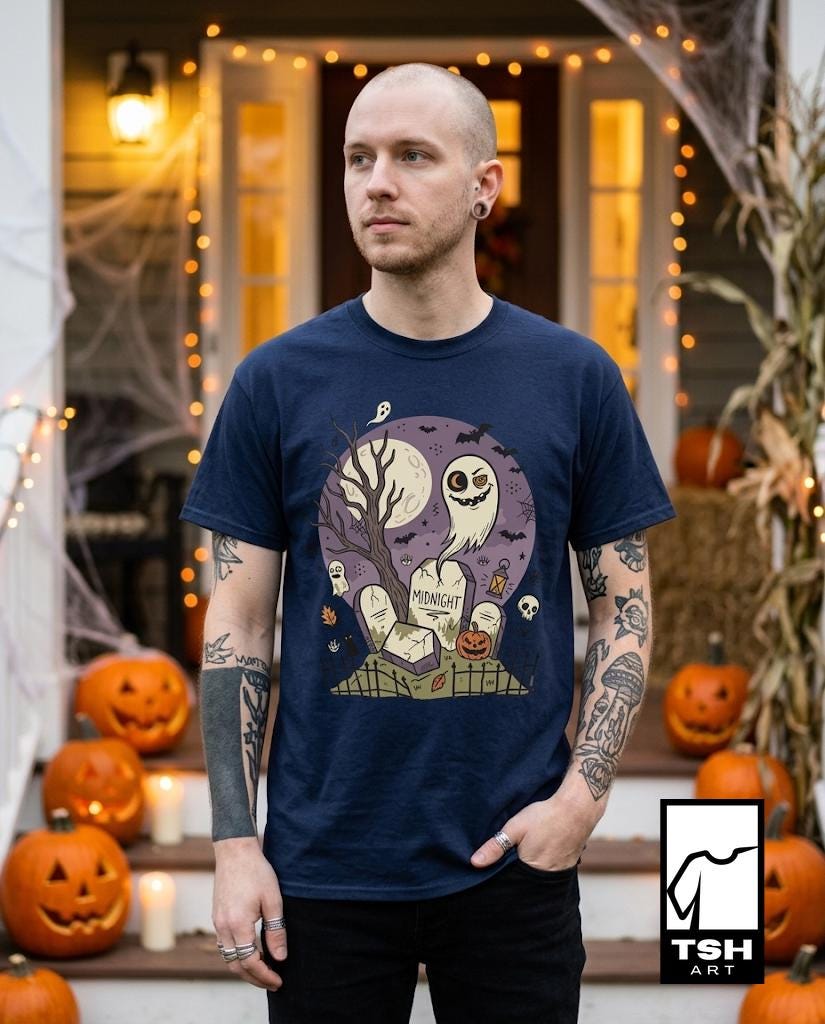 Spooky Graveyard T Shirt | Ghost Halloween Shirt | Full Moon Graphic Tee | Haunted Cemetery Shirt | Vintage Halloween Tee | Unisex Gift