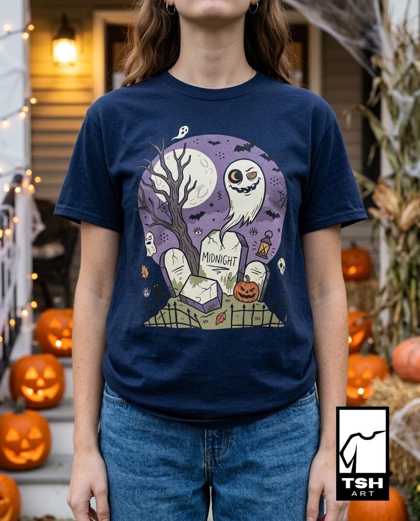 Spooky Graveyard T Shirt | Ghost Halloween Shirt | Full Moon Graphic Tee | Haunted Cemetery Shirt | Vintage Halloween Tee | Unisex Gift