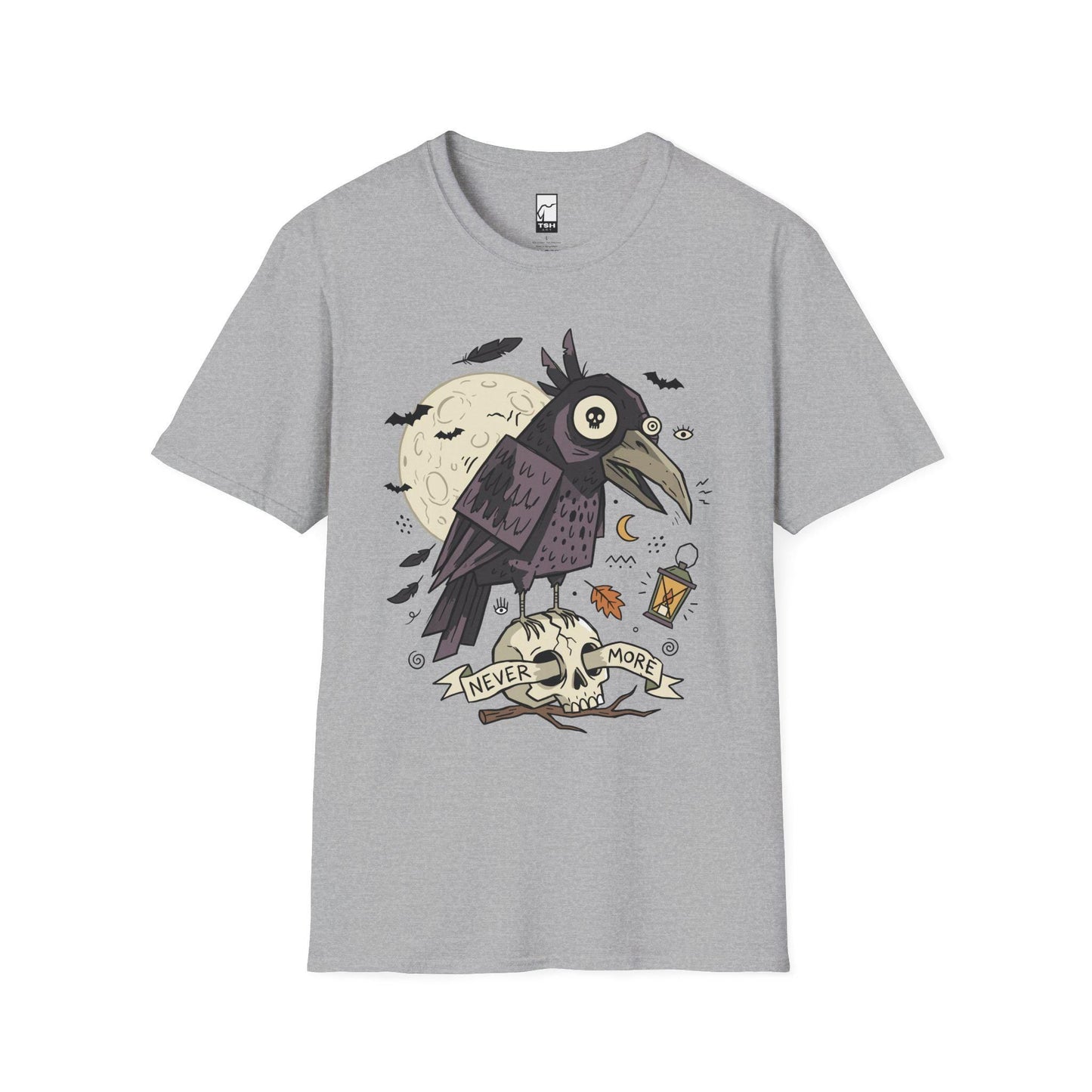 Halloween Raven Skull Shirt | Gothic Crow Graphic Tee | Full Moon T Shirt | Dark Academia Tattoo Tee | Vintage Horror Tee | Unisex Gift