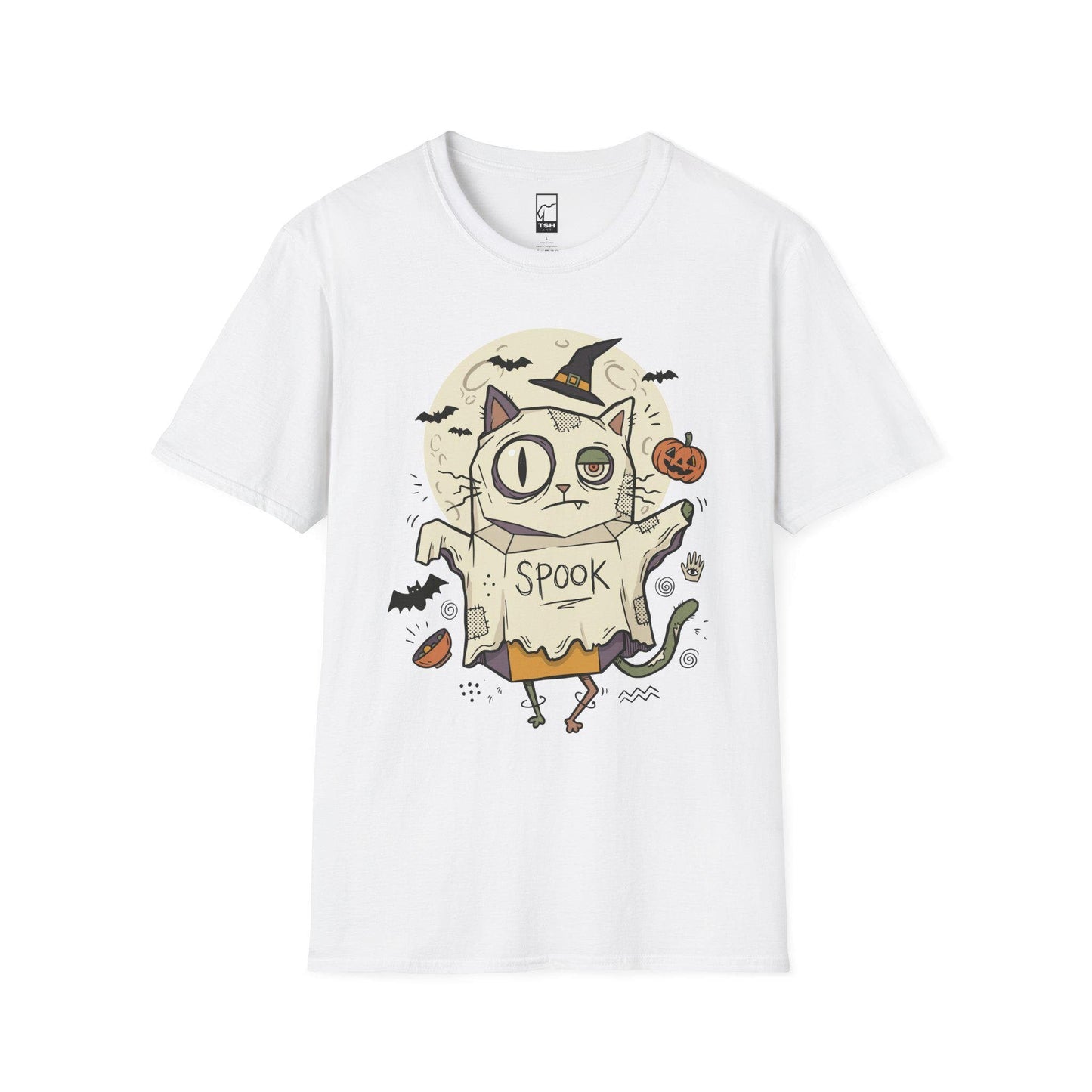 Halloween Cat Ghost Shirt | Funny Witch Cat Tee | Spooky Season Graphic T Shirt | Trick or Treat Costume Top | Cat Mom Gift | Unisex Gift
