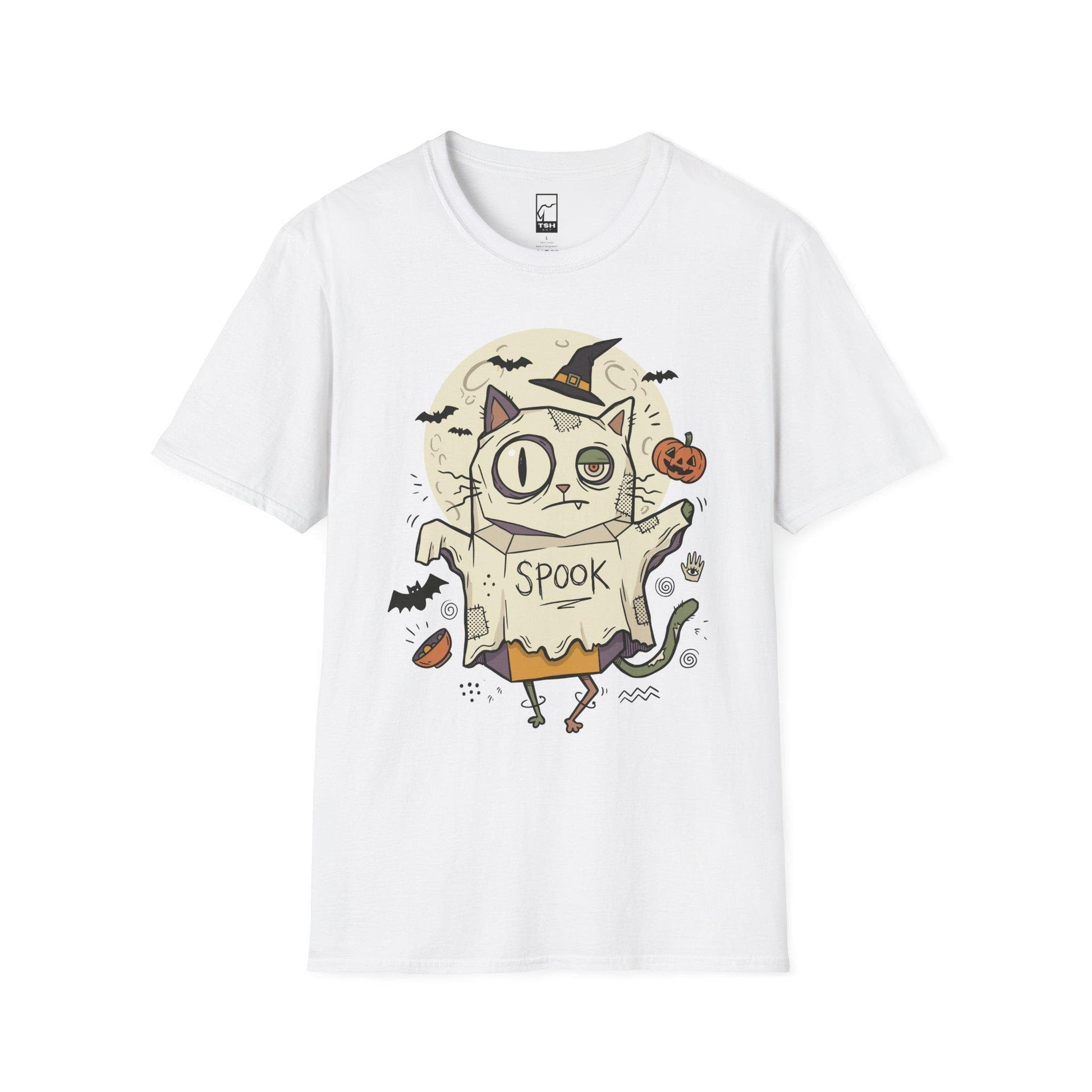 Halloween Cat Ghost Shirt | Funny Witch Cat Tee | Spooky Season Graphic T Shirt | Trick or Treat Costume Top | Cat Mom Gift | Unisex Gift