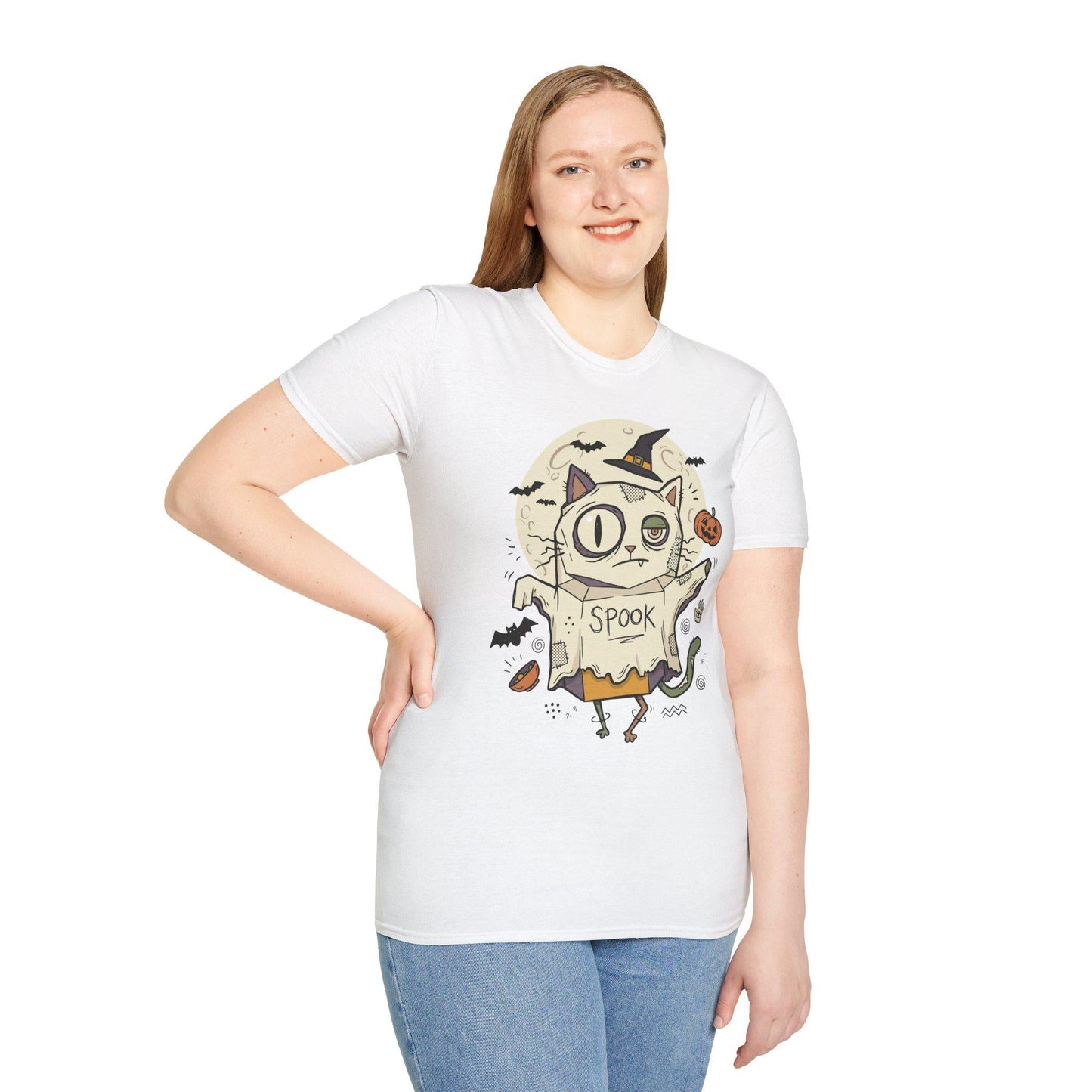 Halloween Cat Ghost Shirt | Funny Witch Cat Tee | Spooky Season Graphic T Shirt | Trick or Treat Costume Top | Cat Mom Gift | Unisex Gift
