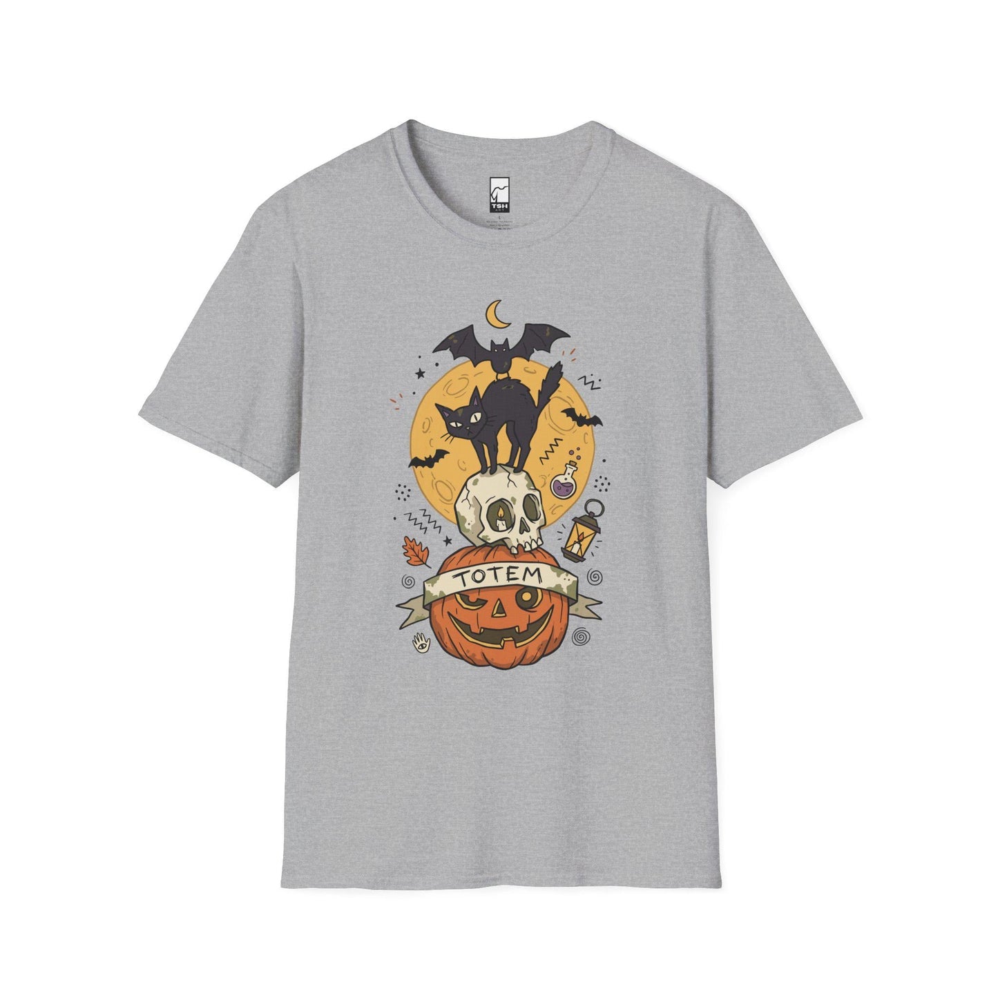 Halloween Black Cat Shirt | Skull Pumpkin Graphic Tee | Gothic Tattoo Flash T Shirt | Cat Lover Tee | Vintage Horror Tee | Unisex Gift