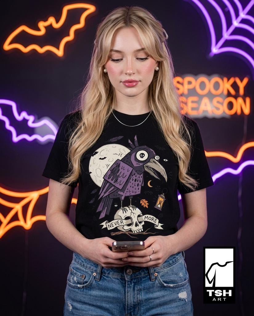 Halloween Raven Skull Shirt | Gothic Crow Graphic Tee | Full Moon T Shirt | Dark Academia Tattoo Tee | Vintage Horror Tee | Unisex Gift