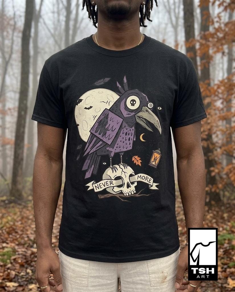 Halloween Raven Skull Shirt | Gothic Crow Graphic Tee | Full Moon T Shirt | Dark Academia Tattoo Tee | Vintage Horror Tee | Unisex Gift