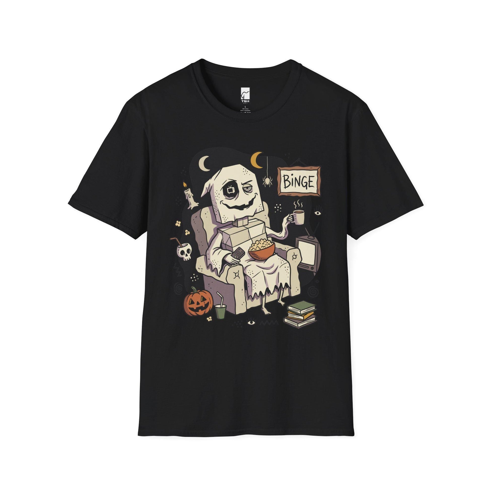 Cozy Halloween Ghost Shirt | Movie Night Graphic Tee | Spooky Season T Shirt | Autumn Binge Watching Tee | Vintage Cozy Tee | Unisex Gift