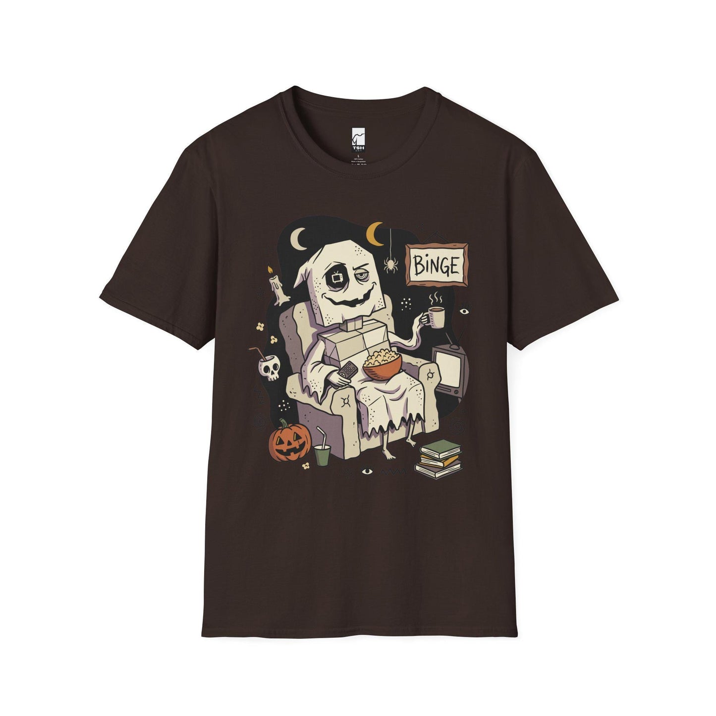 Cozy Halloween Ghost Shirt | Movie Night Graphic Tee | Spooky Season T Shirt | Autumn Binge Watching Tee | Vintage Cozy Tee | Unisex Gift