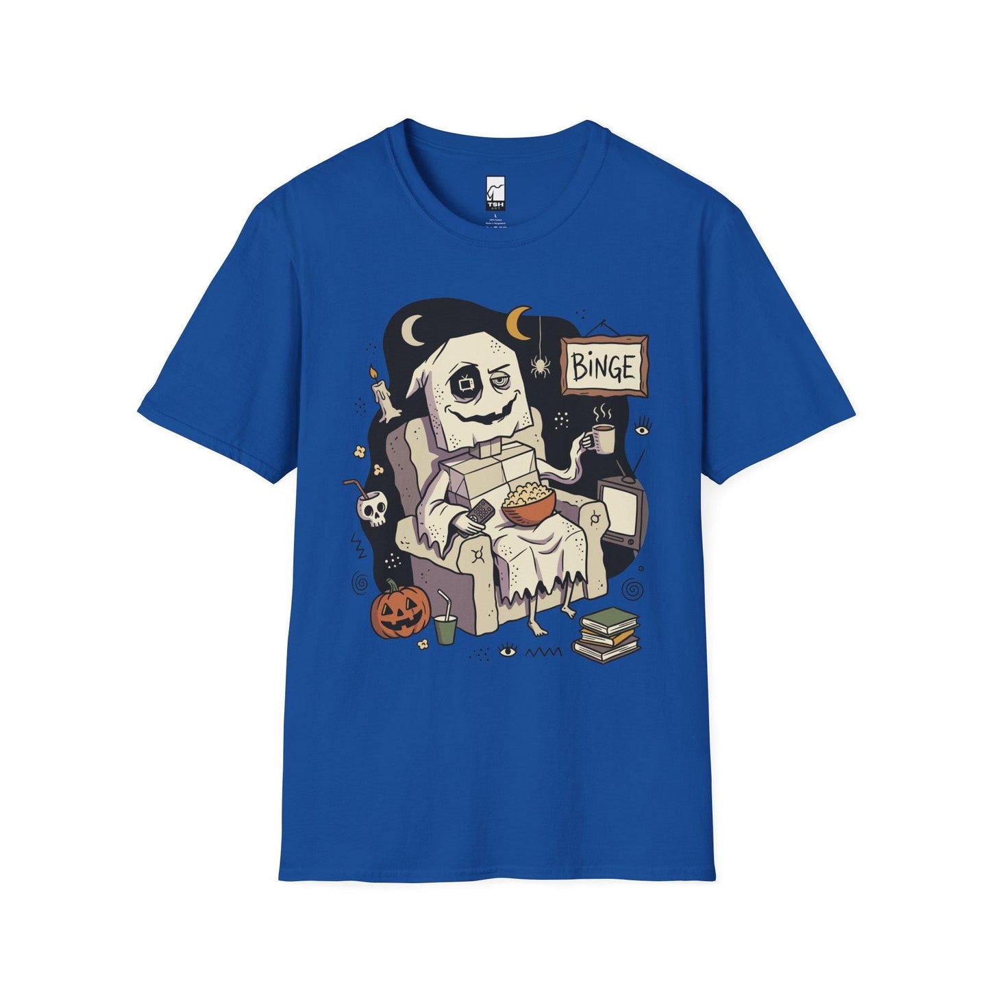 Cozy Halloween Ghost Shirt | Movie Night Graphic Tee | Spooky Season T Shirt | Autumn Binge Watching Tee | Vintage Cozy Tee | Unisex Gift