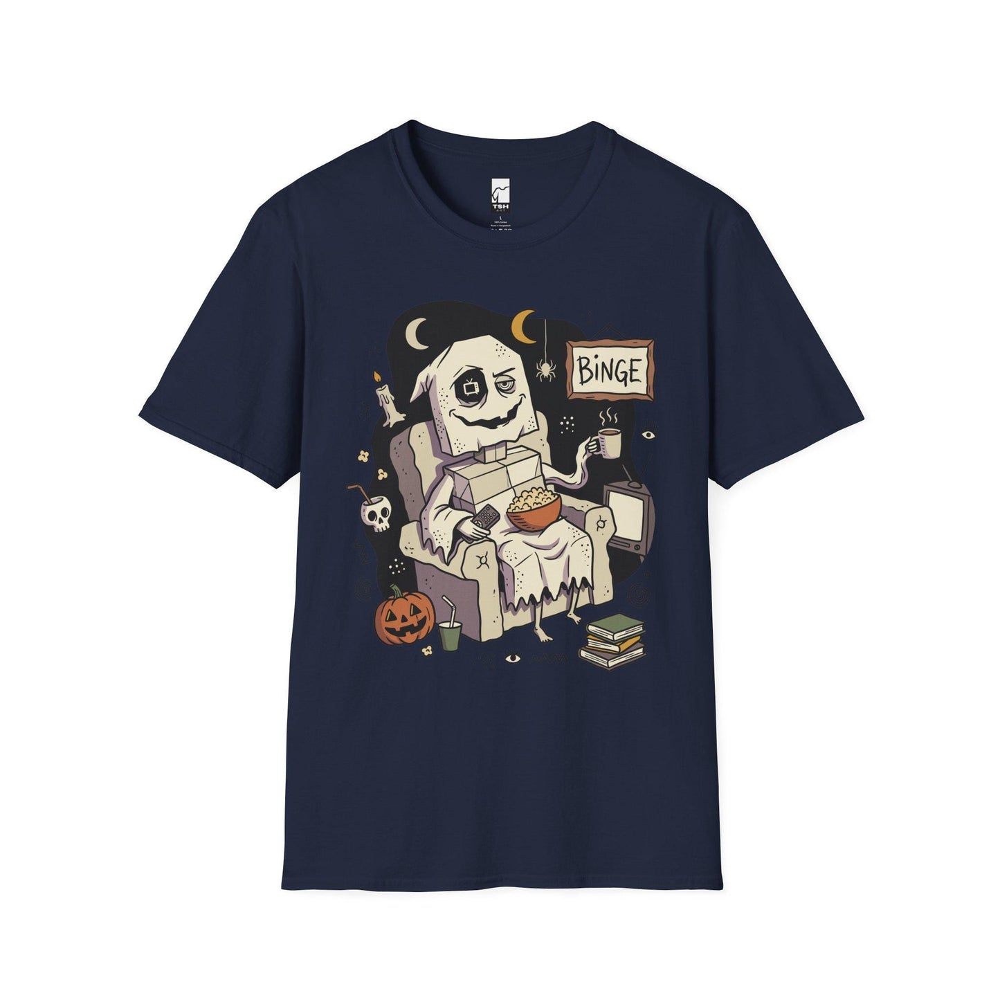 Cozy Halloween Ghost Shirt | Movie Night Graphic Tee | Spooky Season T Shirt | Autumn Binge Watching Tee | Vintage Cozy Tee | Unisex Gift