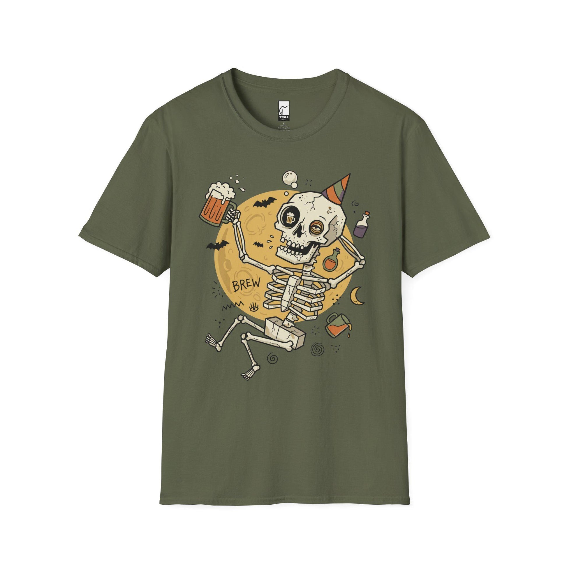Funny Skeleton Shirt | Beer Drinking Tee | Halloween Party T Shirt | Spooky Humor Graphic Tee | Dancing Skeleton Tee | Unisex Gift