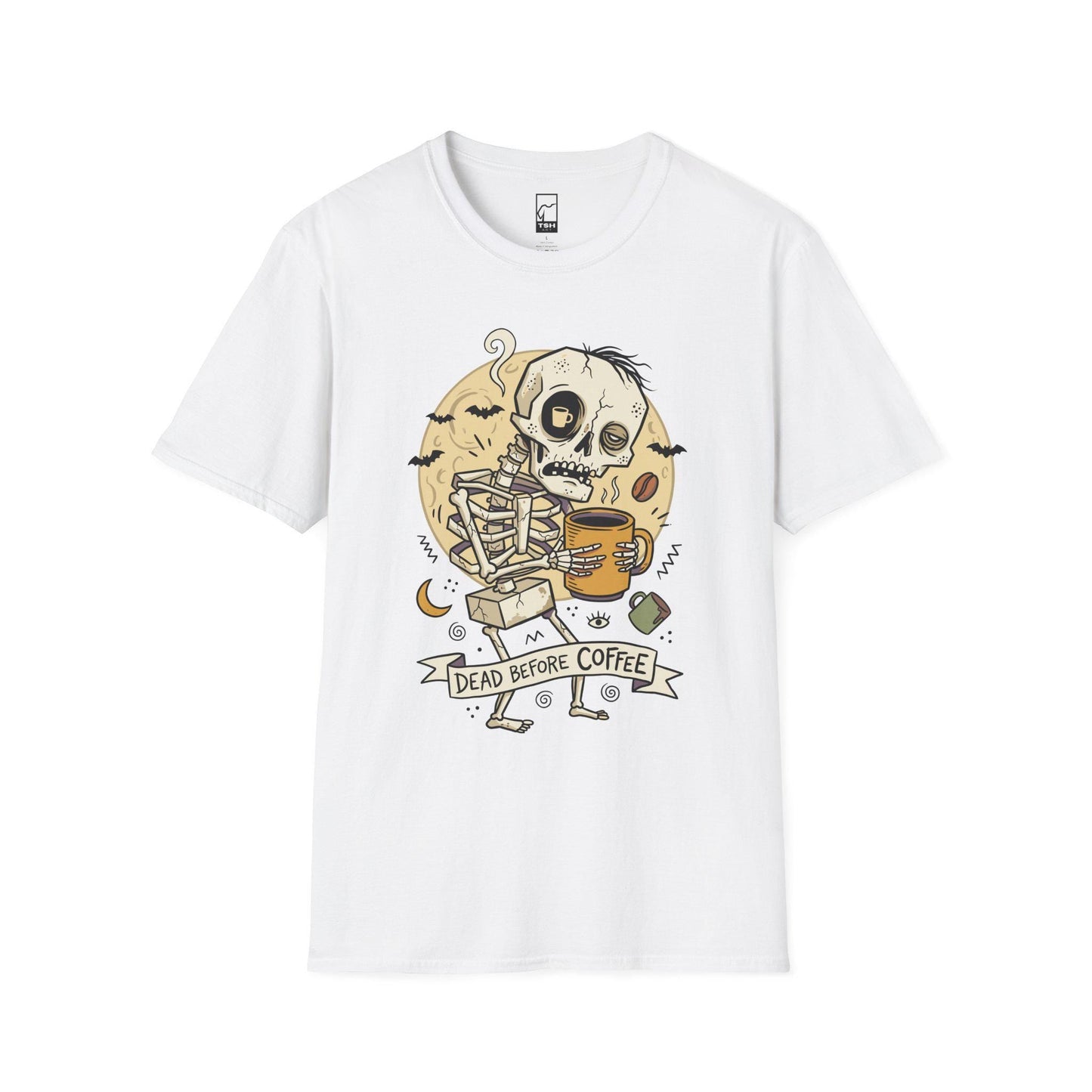 Dead Before Coffee Shirt | Skeleton Coffee T Shirt | Funny Coffee Lover Tee | Caffeine Skull Graphic Tee | Retro Coffee Tee | Unisex Gift