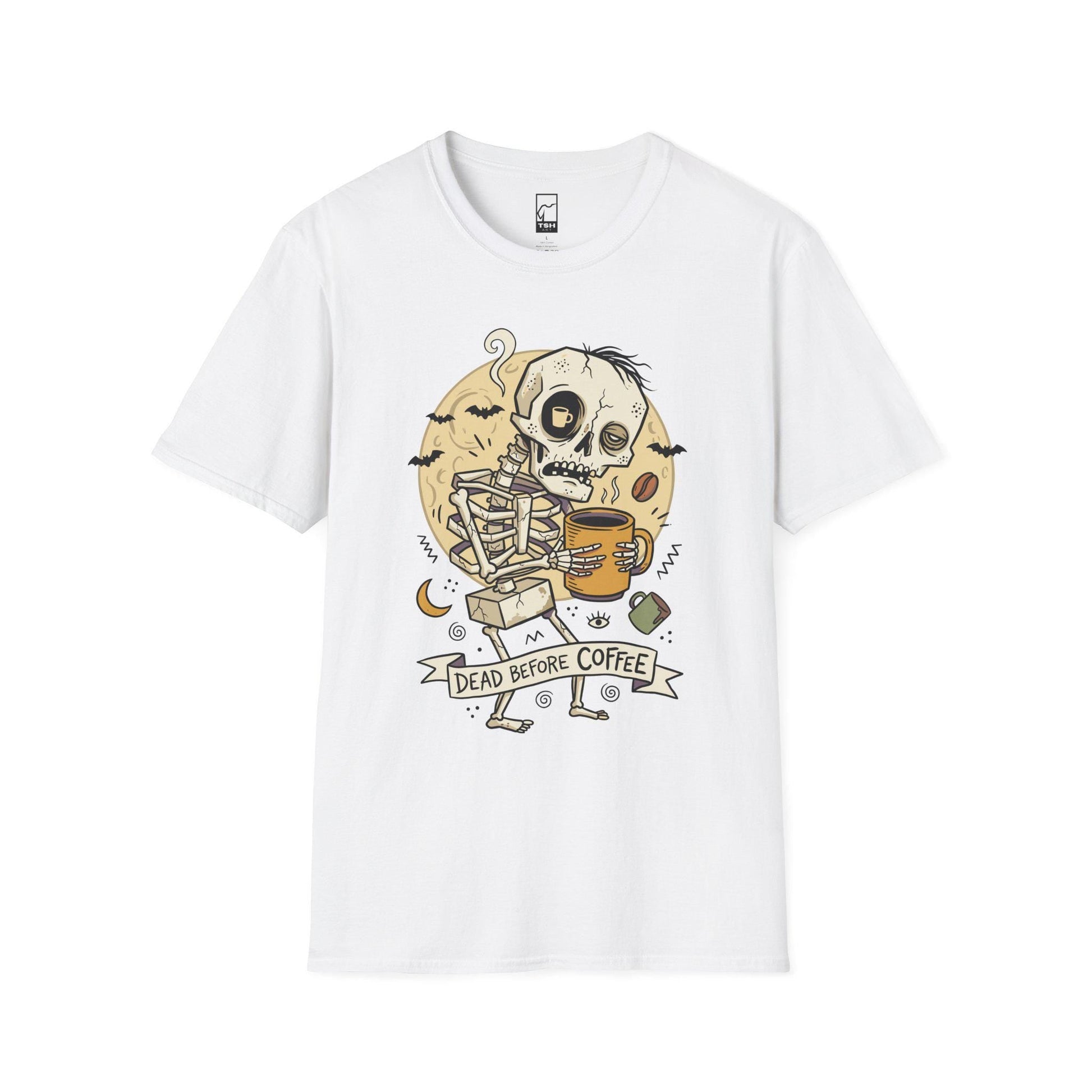 Dead Before Coffee Shirt | Skeleton Coffee T Shirt | Funny Coffee Lover Tee | Caffeine Skull Graphic Tee | Retro Coffee Tee | Unisex Gift
