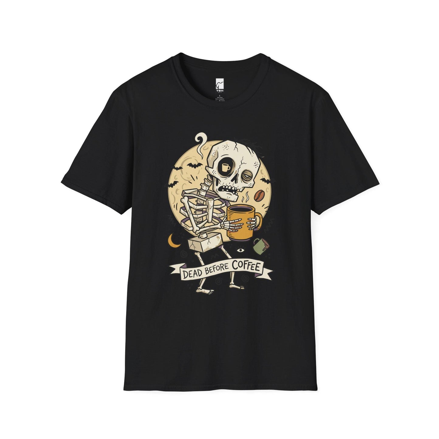 Dead Before Coffee Shirt | Skeleton Coffee T Shirt | Funny Coffee Lover Tee | Caffeine Skull Graphic Tee | Retro Coffee Tee | Unisex Gift