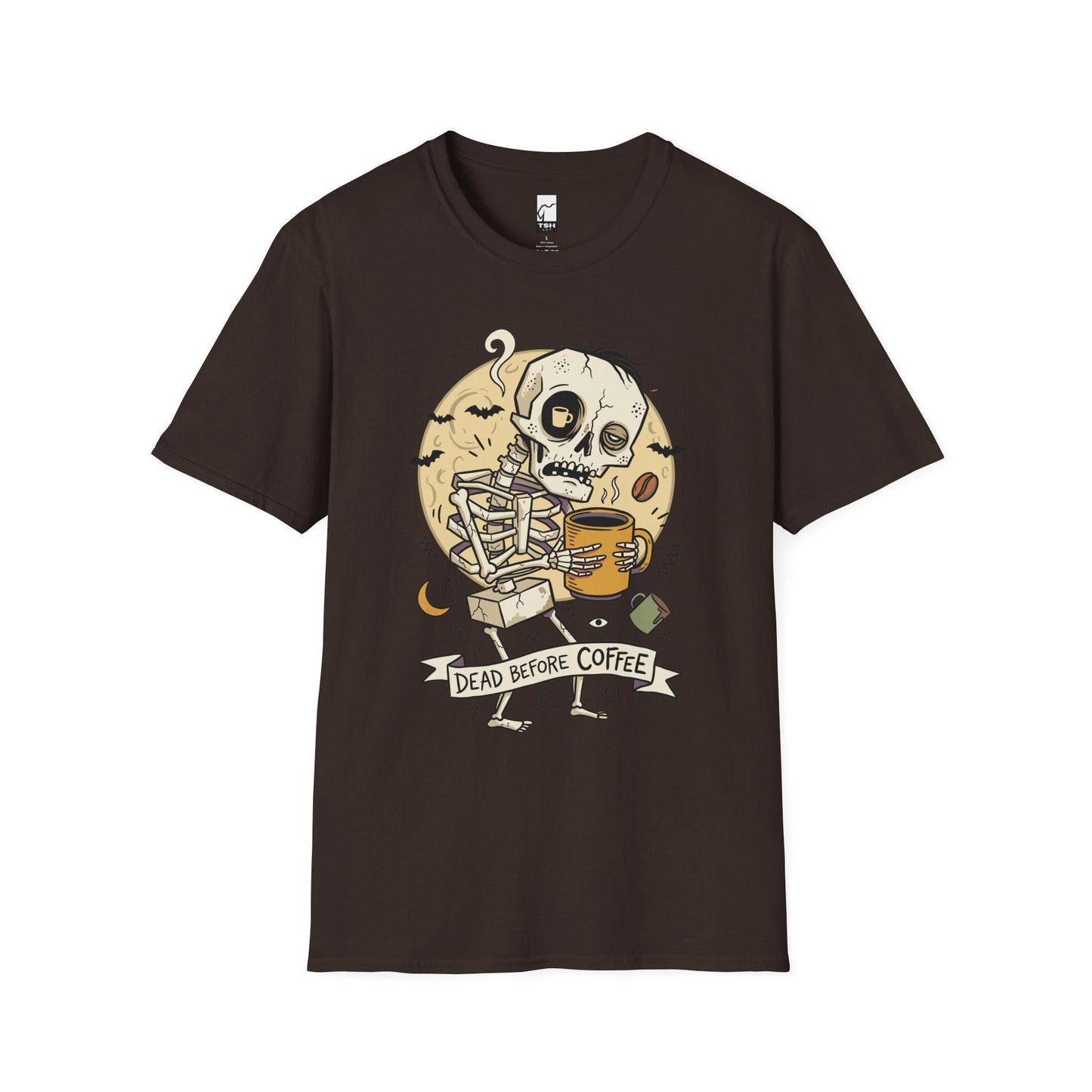 Dead Before Coffee Shirt | Skeleton Coffee T Shirt | Funny Coffee Lover Tee | Caffeine Skull Graphic Tee | Retro Coffee Tee | Unisex Gift