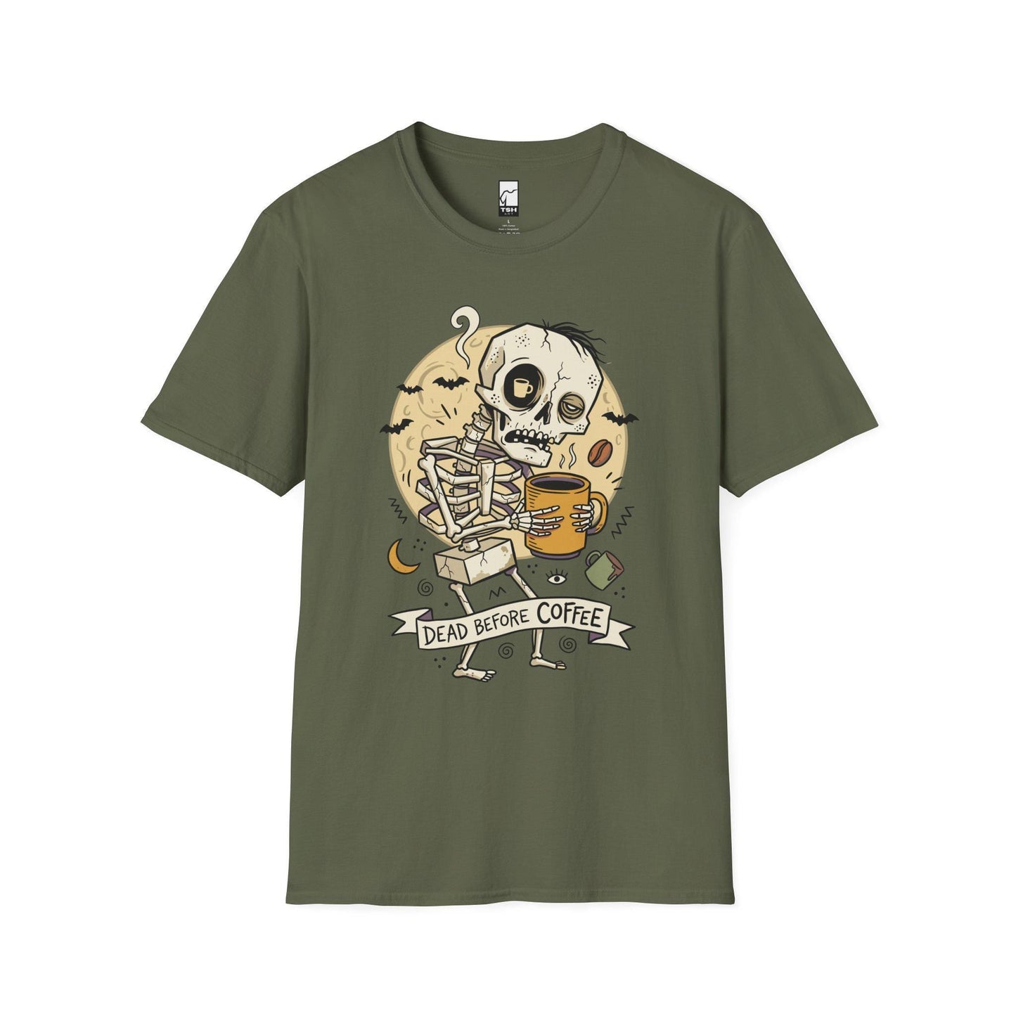 Dead Before Coffee Shirt | Skeleton Coffee T Shirt | Funny Coffee Lover Tee | Caffeine Skull Graphic Tee | Retro Coffee Tee | Unisex Gift