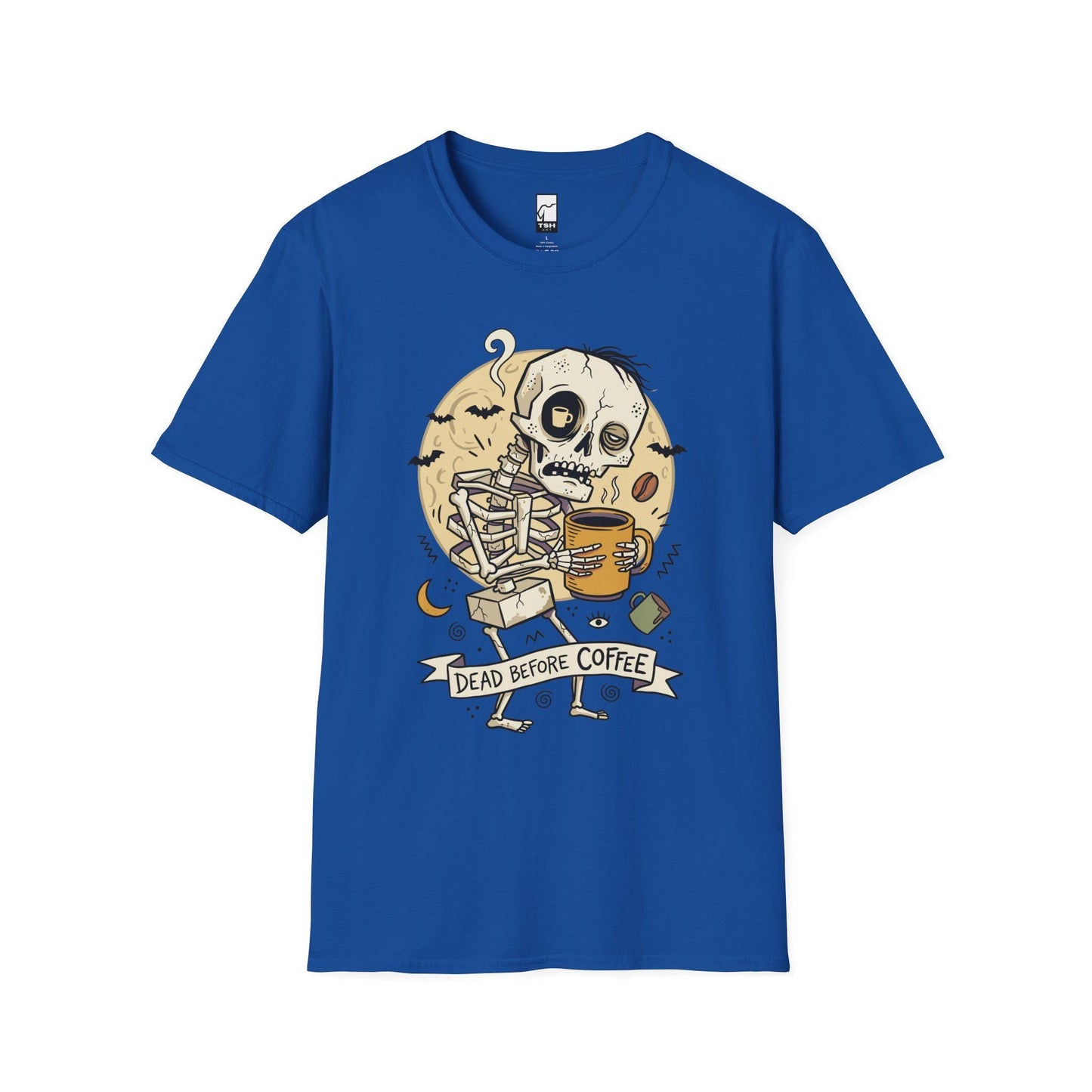 Dead Before Coffee Shirt | Skeleton Coffee T Shirt | Funny Coffee Lover Tee | Caffeine Skull Graphic Tee | Retro Coffee Tee | Unisex Gift