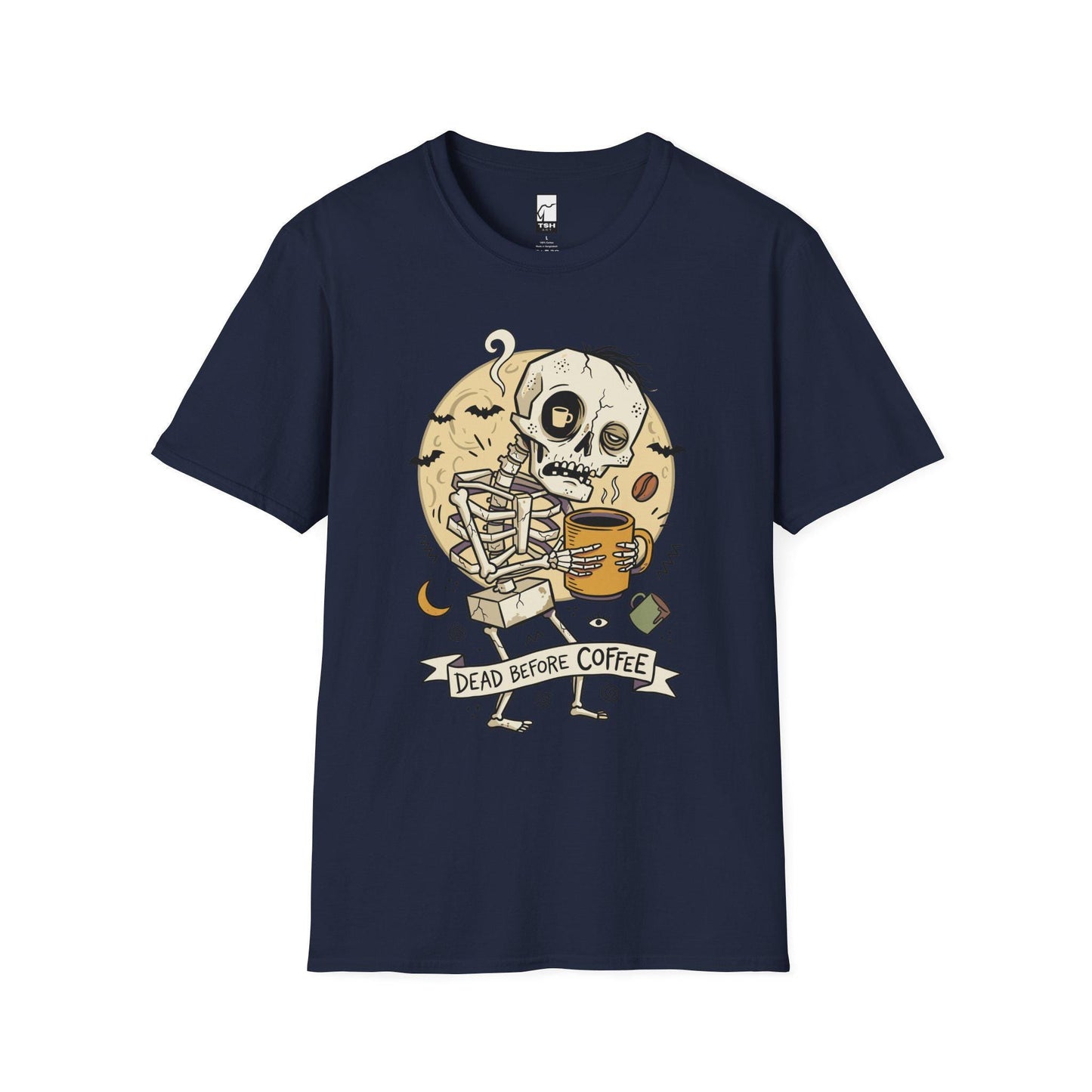 Dead Before Coffee Shirt | Skeleton Coffee T Shirt | Funny Coffee Lover Tee | Caffeine Skull Graphic Tee | Retro Coffee Tee | Unisex Gift