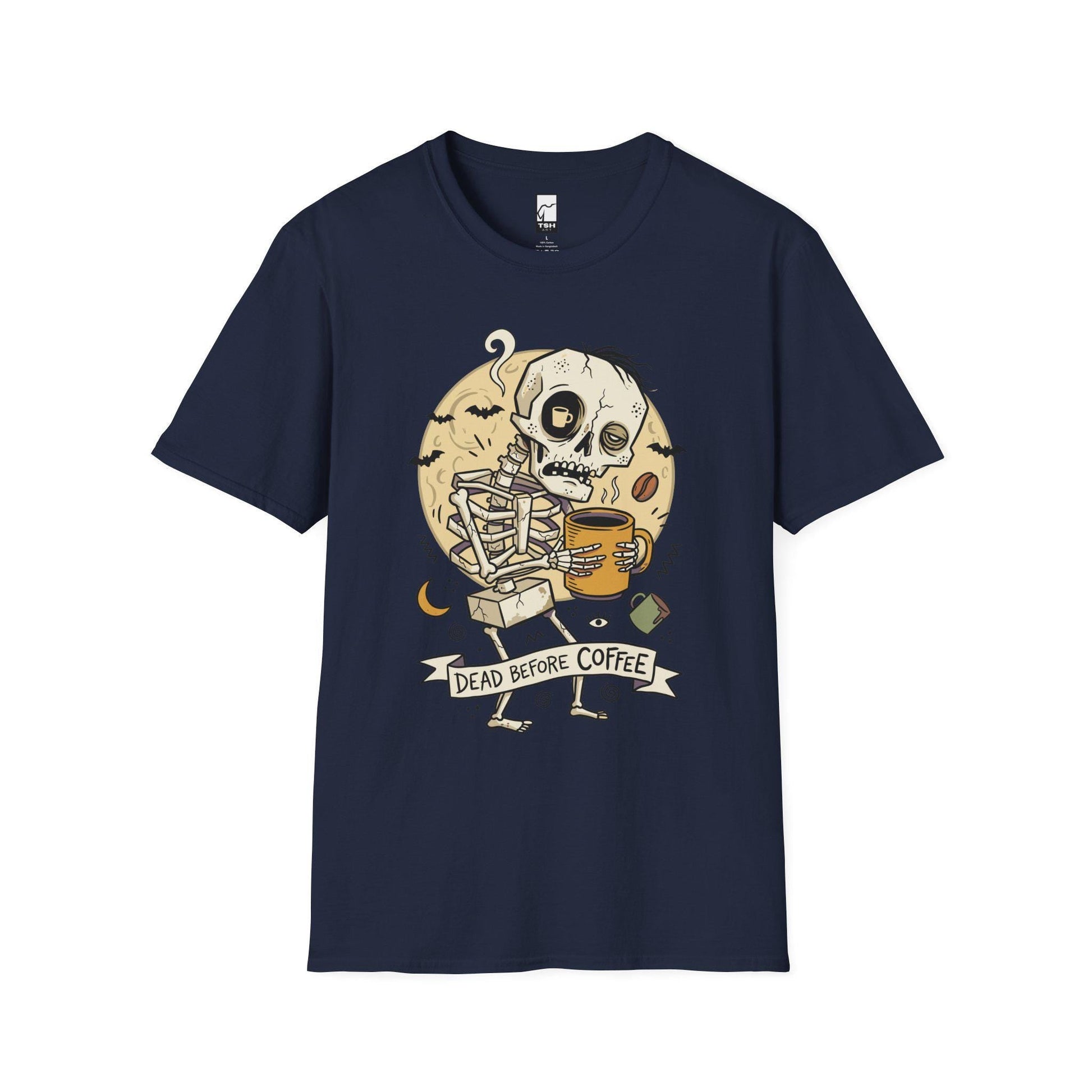 Dead Before Coffee Shirt | Skeleton Coffee T Shirt | Funny Coffee Lover Tee | Caffeine Skull Graphic Tee | Retro Coffee Tee | Unisex Gift