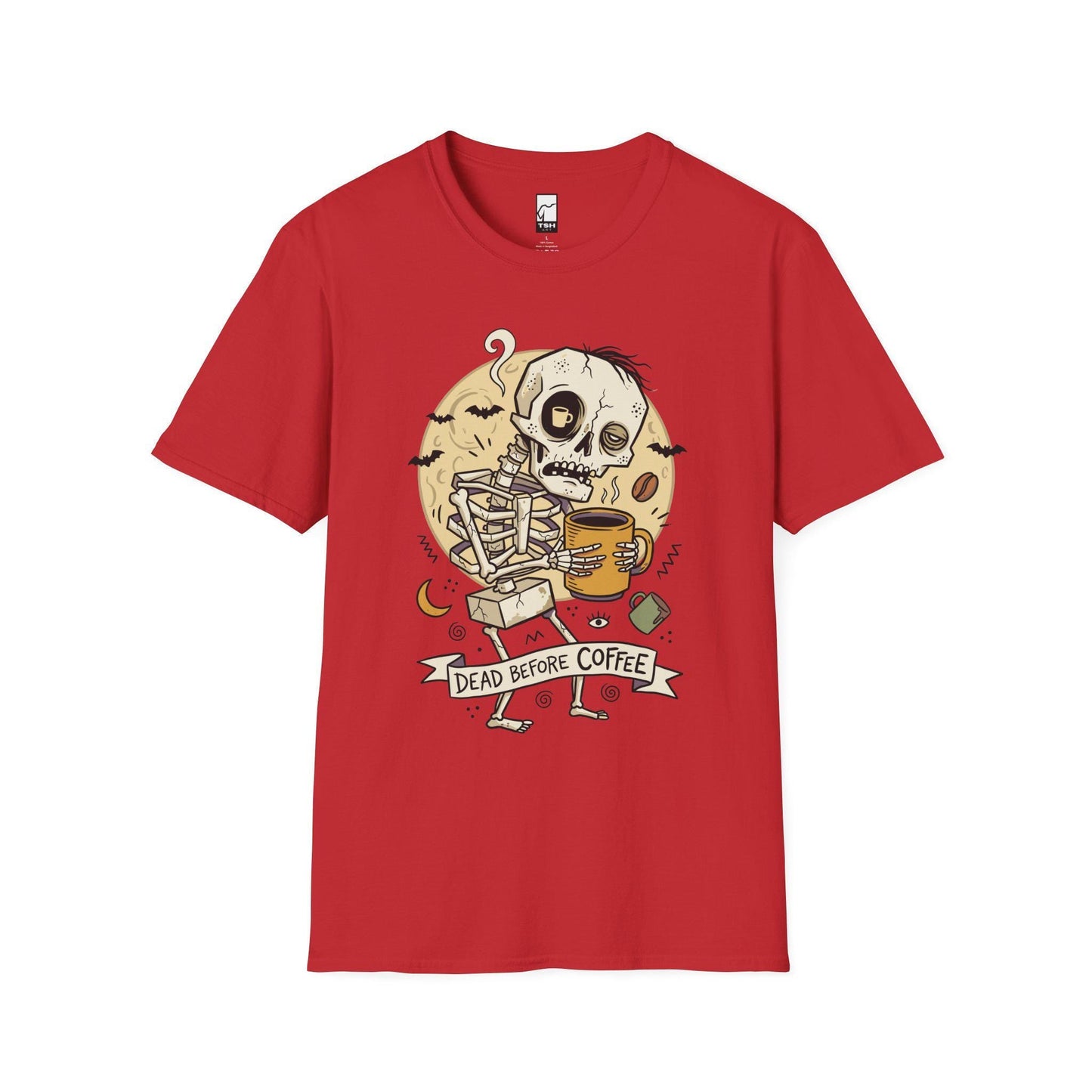 Dead Before Coffee Shirt | Skeleton Coffee T Shirt | Funny Coffee Lover Tee | Caffeine Skull Graphic Tee | Retro Coffee Tee | Unisex Gift