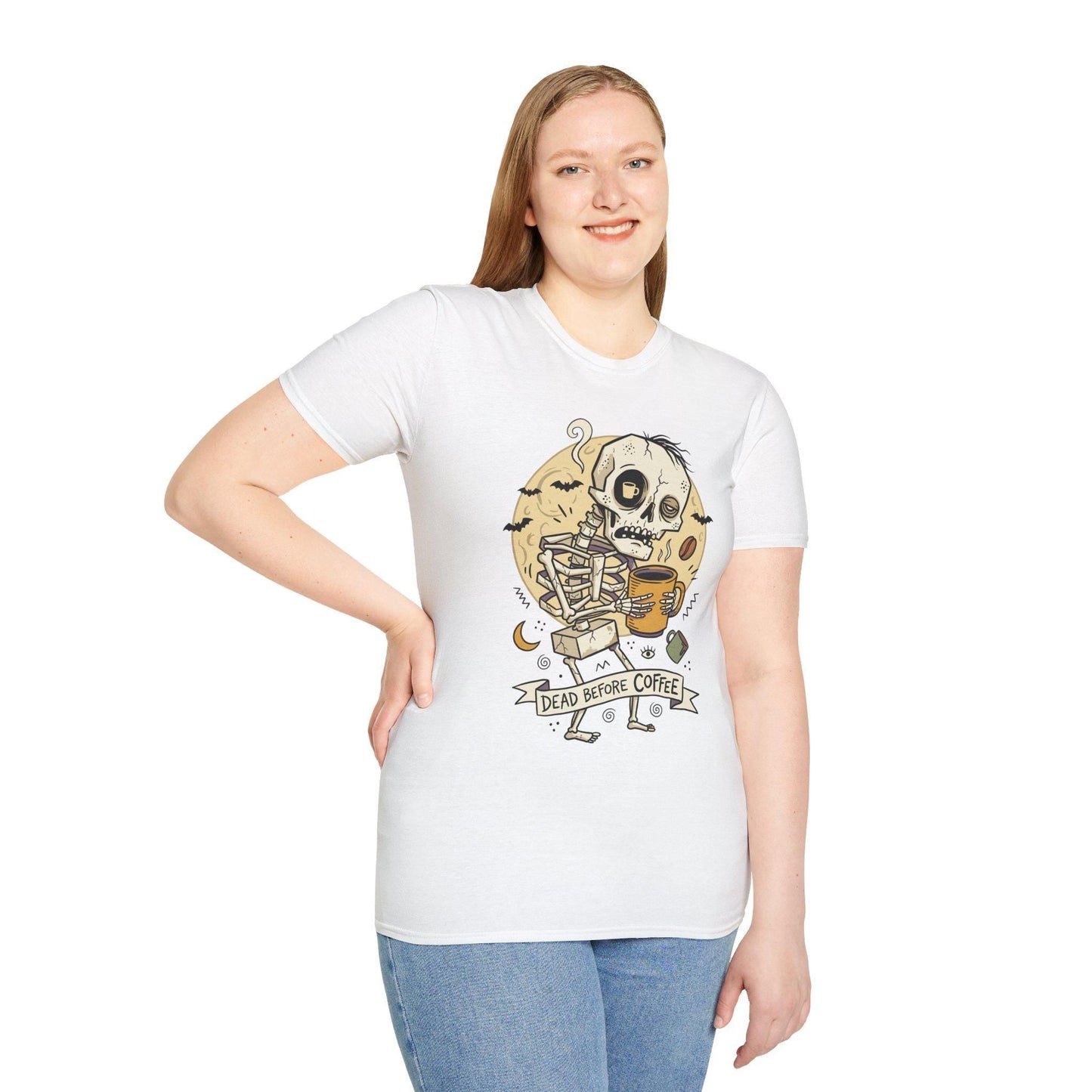 Dead Before Coffee Shirt | Skeleton Coffee T Shirt | Funny Coffee Lover Tee | Caffeine Skull Graphic Tee | Retro Coffee Tee | Unisex Gift