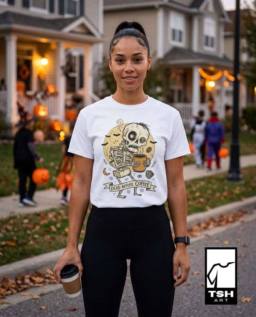 Dead Before Coffee Shirt | Skeleton Coffee T Shirt | Funny Coffee Lover Tee | Caffeine Skull Graphic Tee | Retro Coffee Tee | Unisex Gift