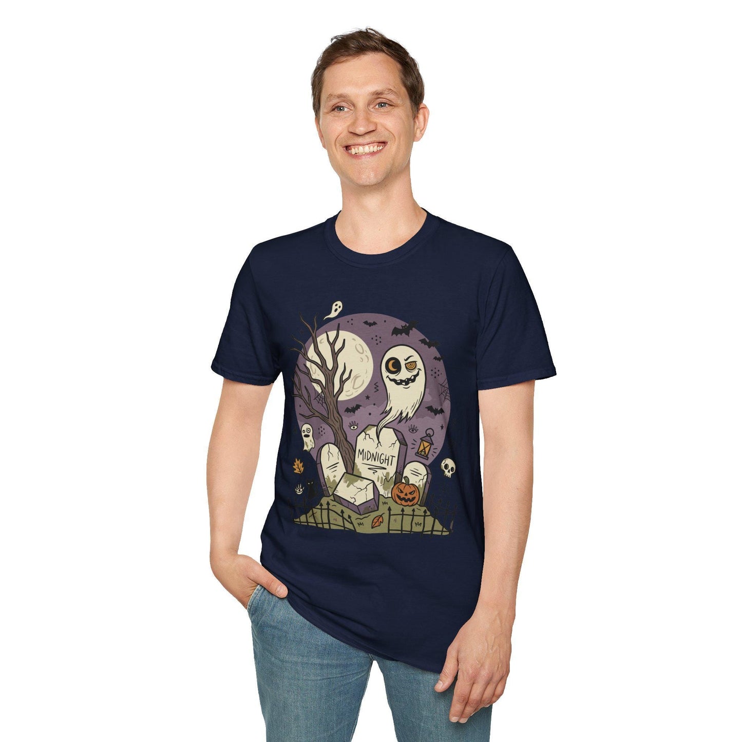 Spooky Graveyard T Shirt | Ghost Halloween Shirt | Full Moon Graphic Tee | Haunted Cemetery Shirt | Vintage Halloween Tee | Unisex Gift
