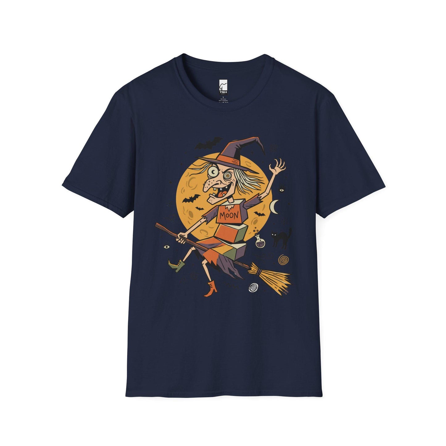 Funny Witch T-Shirt | Vintage Witch Shirt | Flying Broom Graphic Tee | Retro Halloween Shirt | Spooky Witch Gift | Unisex Halloween Tee