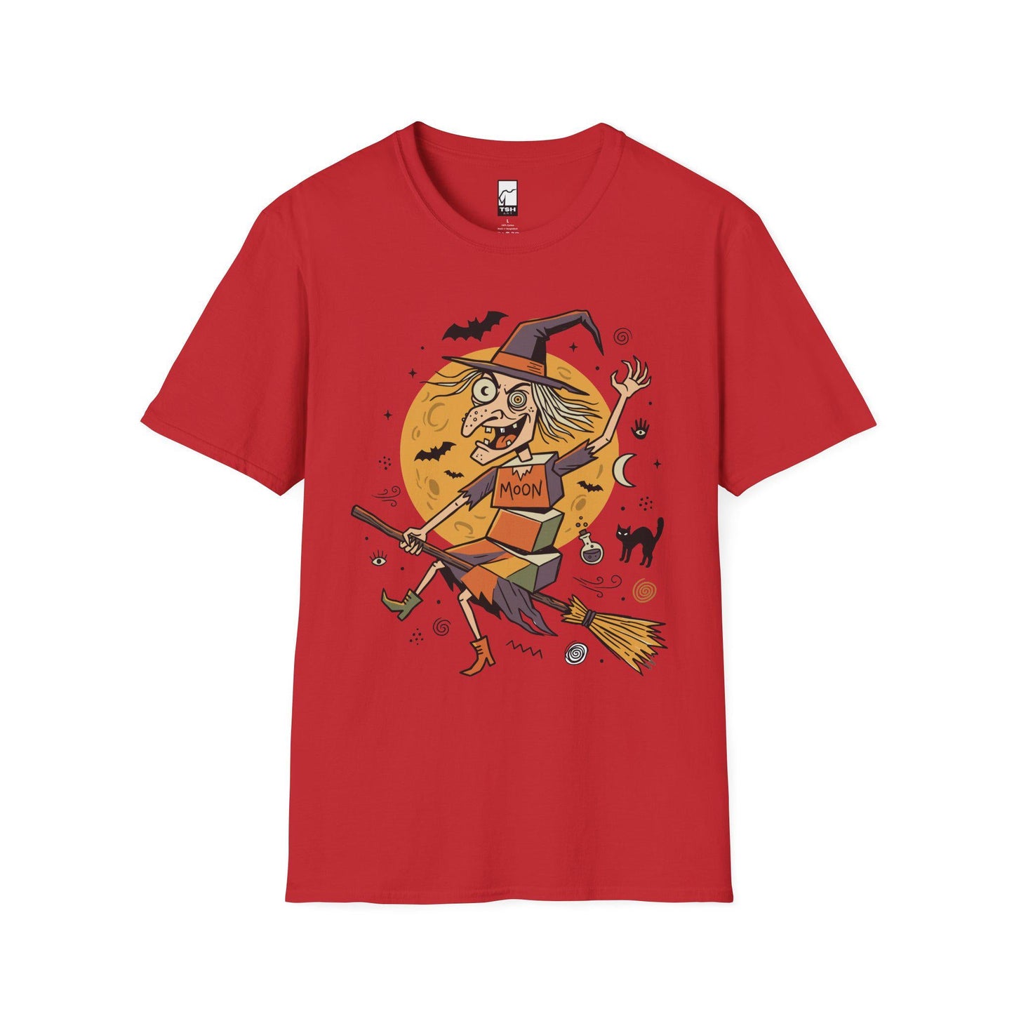 Funny Witch T-Shirt | Vintage Witch Shirt | Flying Broom Graphic Tee | Retro Halloween Shirt | Spooky Witch Gift | Unisex Halloween Tee