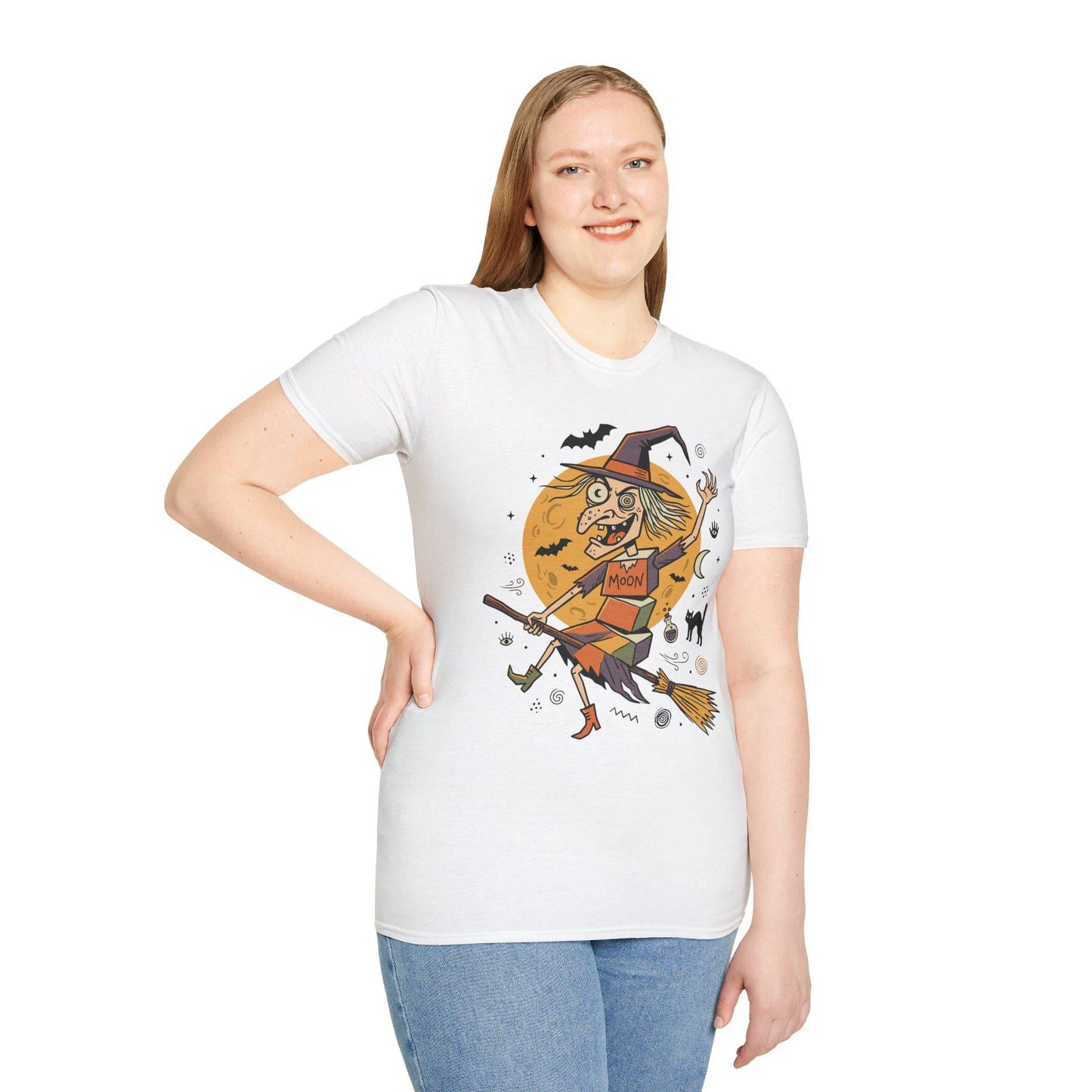 Funny Witch T-Shirt | Vintage Witch Shirt | Flying Broom Graphic Tee | Retro Halloween Shirt | Spooky Witch Gift | Unisex Halloween Tee