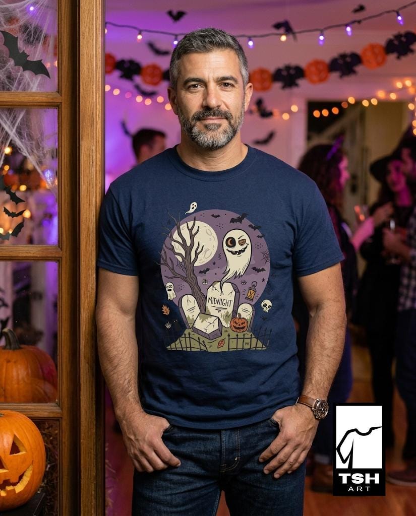 Spooky Graveyard T Shirt | Ghost Halloween Shirt | Full Moon Graphic Tee | Haunted Cemetery Shirt | Vintage Halloween Tee | Unisex Gift