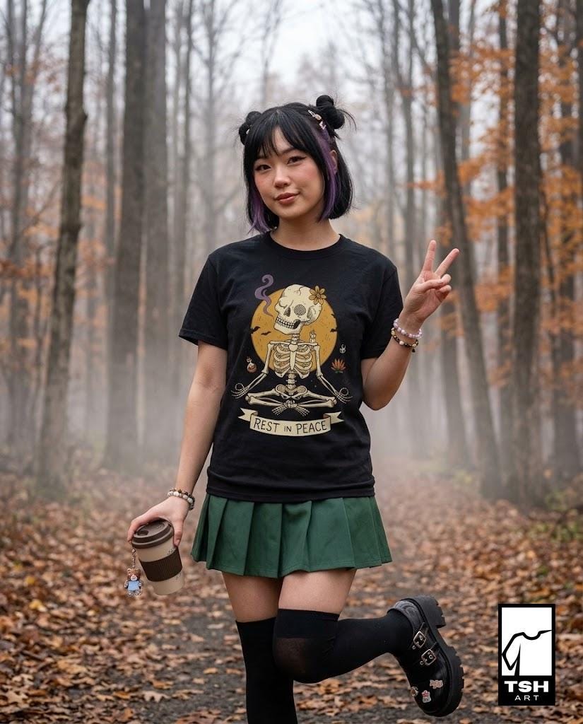 Skeleton Halloween Shirt | Rest In Peace Skull Tee | Full Moon Bat Graphic Tee | Yoga Meditation T Shirt | Vintage Spooky Tee | Unisex Gift