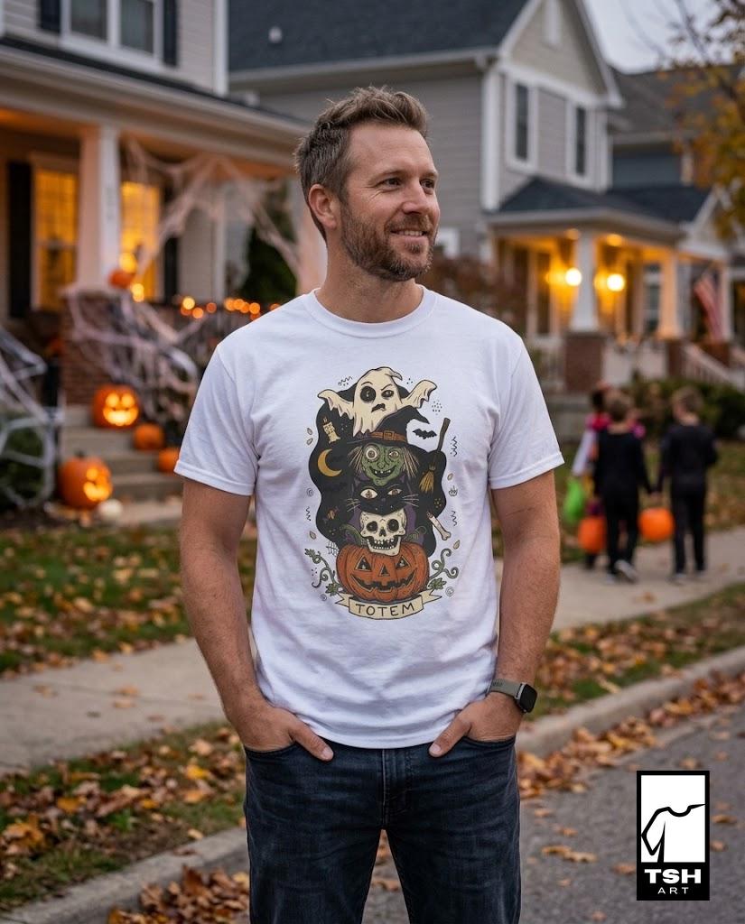 Halloween Witch Shirt | Black Cat Ghost Tee | Jack O Lantern Graphic Tee | Creepy Skull T Shirt | Retro Spooky Season Tee | Unisex Gift