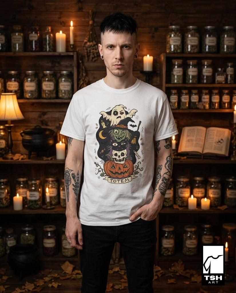 Halloween Witch Shirt | Black Cat Ghost Tee | Jack O Lantern Graphic Tee | Creepy Skull T Shirt | Retro Spooky Season Tee | Unisex Gift