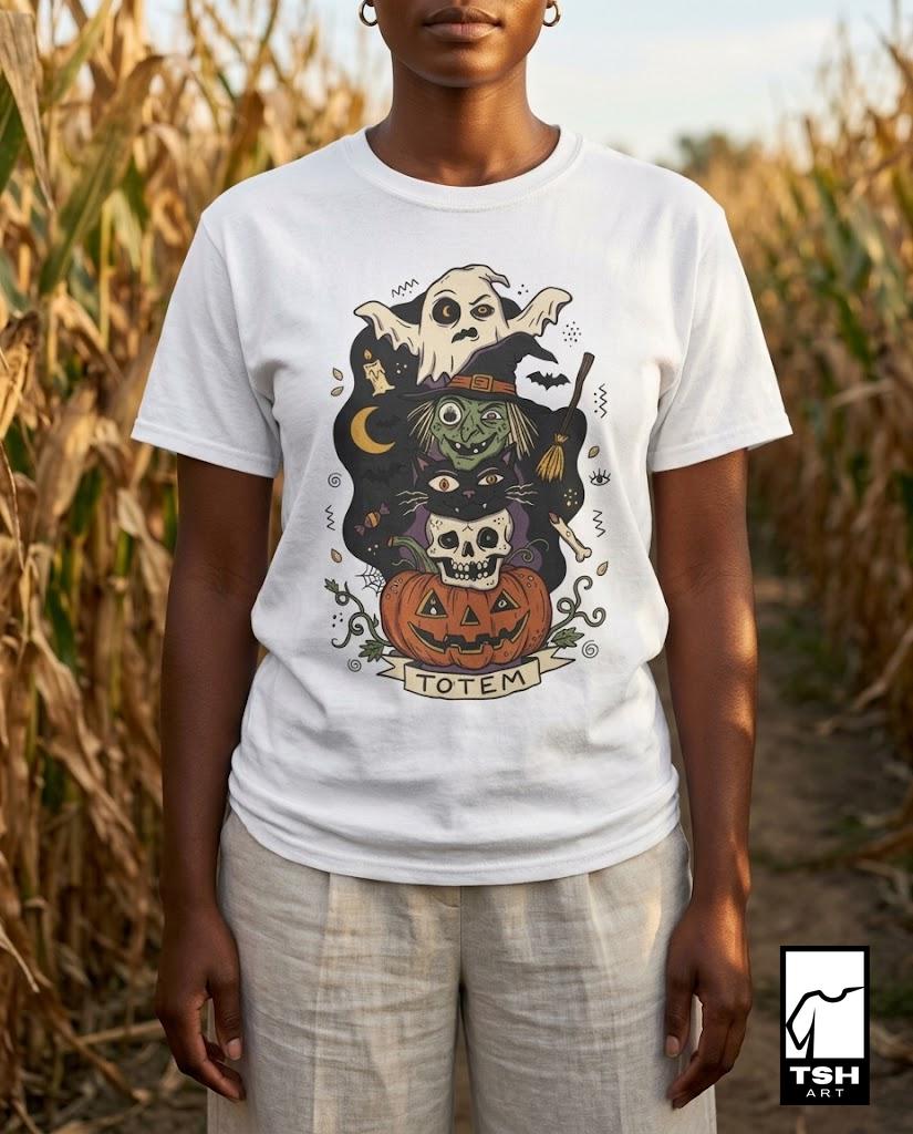 Halloween Witch Shirt | Black Cat Ghost Tee | Jack O Lantern Graphic Tee | Creepy Skull T Shirt | Retro Spooky Season Tee | Unisex Gift