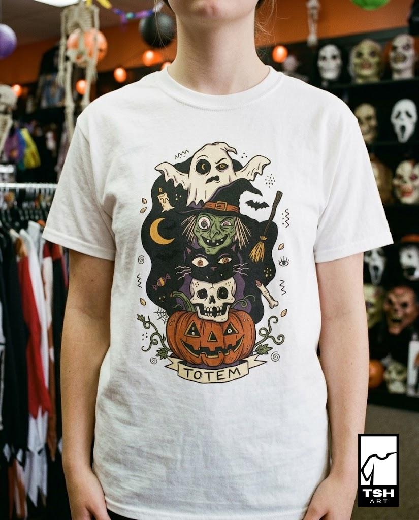Halloween Witch Shirt | Black Cat Ghost Tee | Jack O Lantern Graphic Tee | Creepy Skull T Shirt | Retro Spooky Season Tee | Unisex Gift