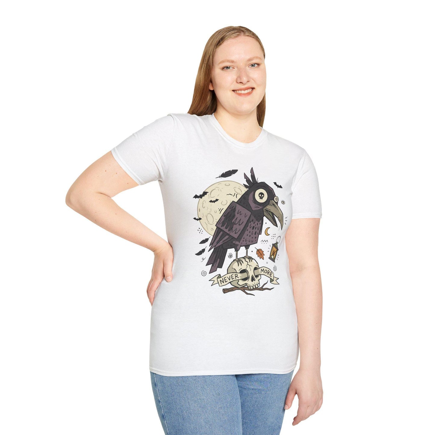 Halloween Raven Skull Shirt | Gothic Crow Graphic Tee | Full Moon T Shirt | Dark Academia Tattoo Tee | Vintage Horror Tee | Unisex Gift