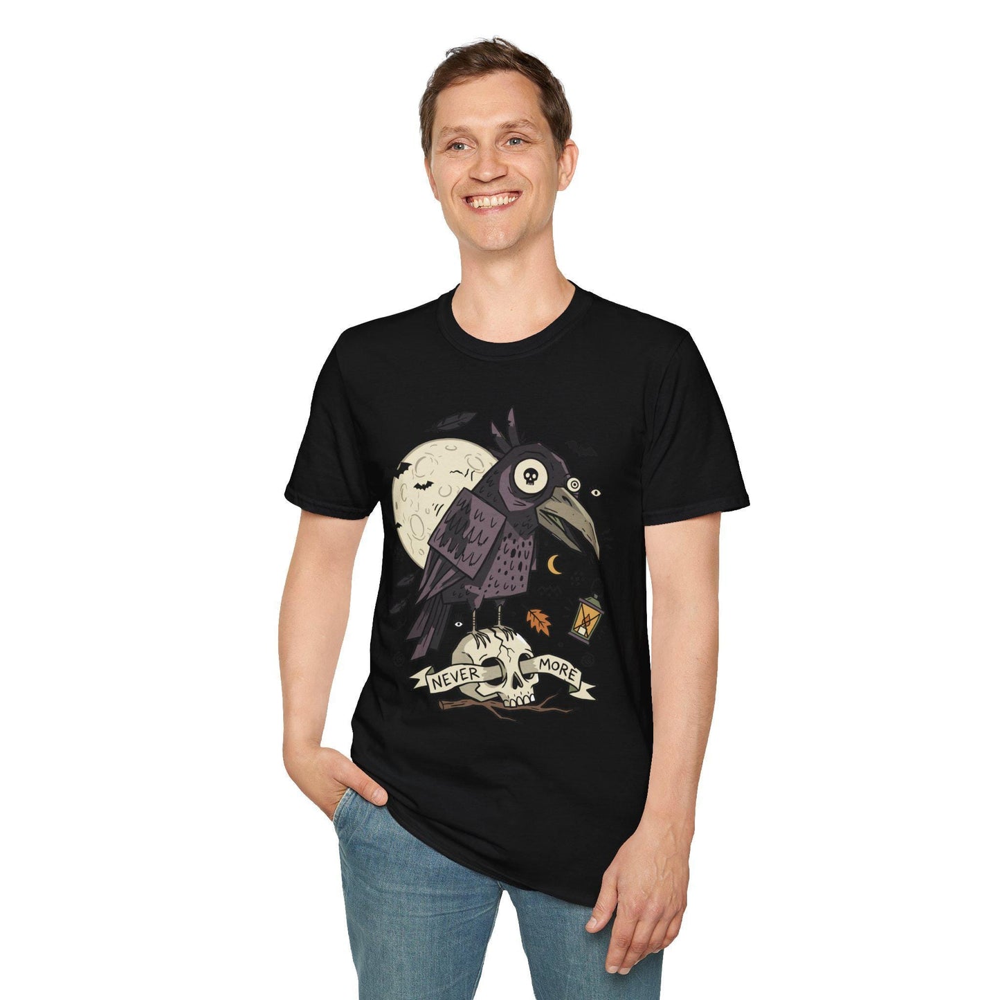 Halloween Raven Skull Shirt | Gothic Crow Graphic Tee | Full Moon T Shirt | Dark Academia Tattoo Tee | Vintage Horror Tee | Unisex Gift