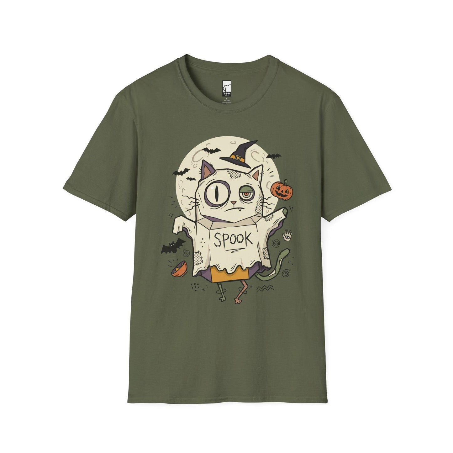 Halloween Cat Ghost Shirt | Funny Witch Cat Tee | Spooky Season Graphic T Shirt | Trick or Treat Costume Top | Cat Mom Gift | Unisex Gift