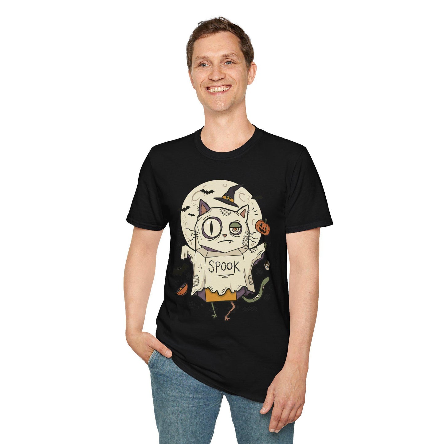 Halloween Cat Ghost Shirt | Funny Witch Cat Tee | Spooky Season Graphic T Shirt | Trick or Treat Costume Top | Cat Mom Gift | Unisex Gift
